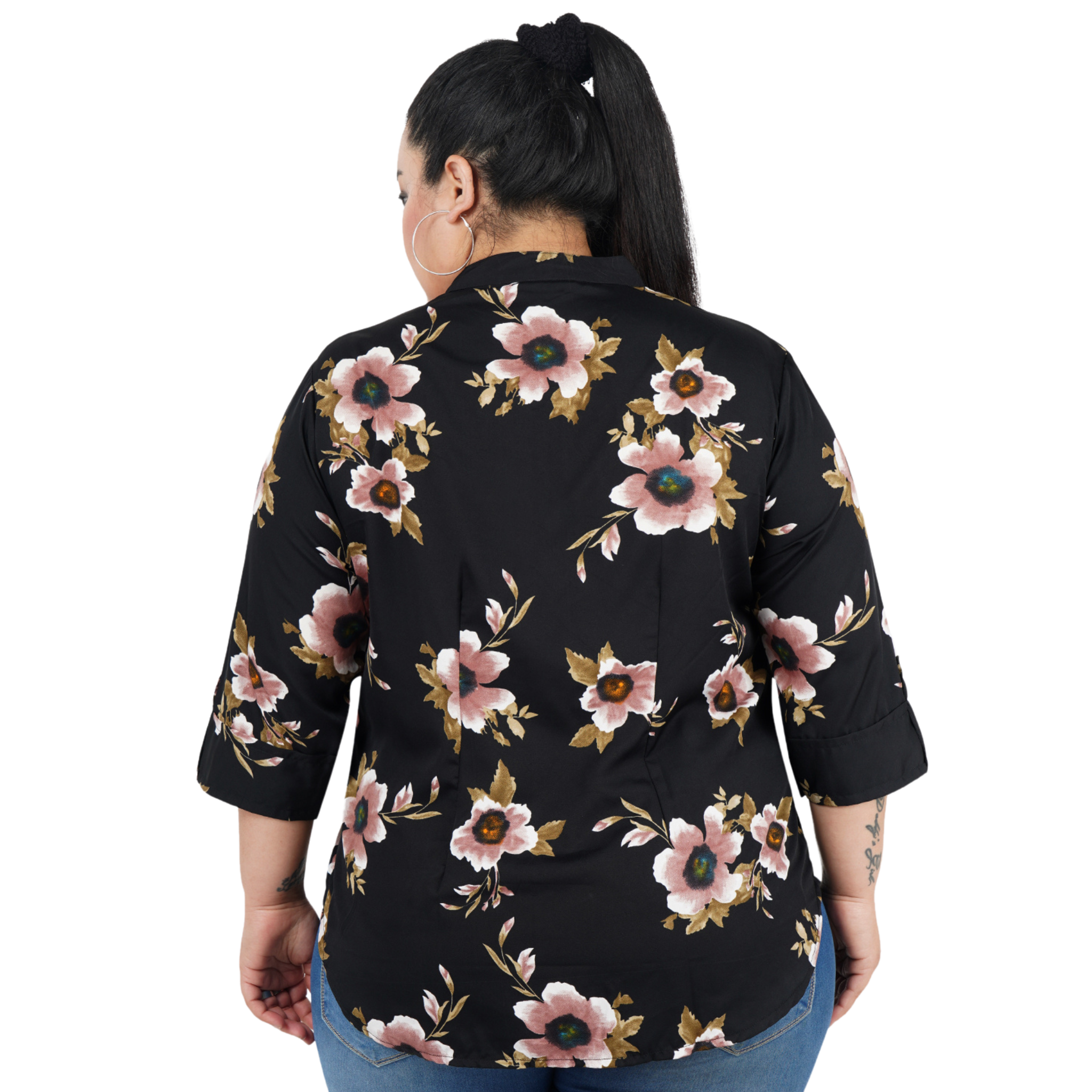 Black Floral Print Plus Size Tunic