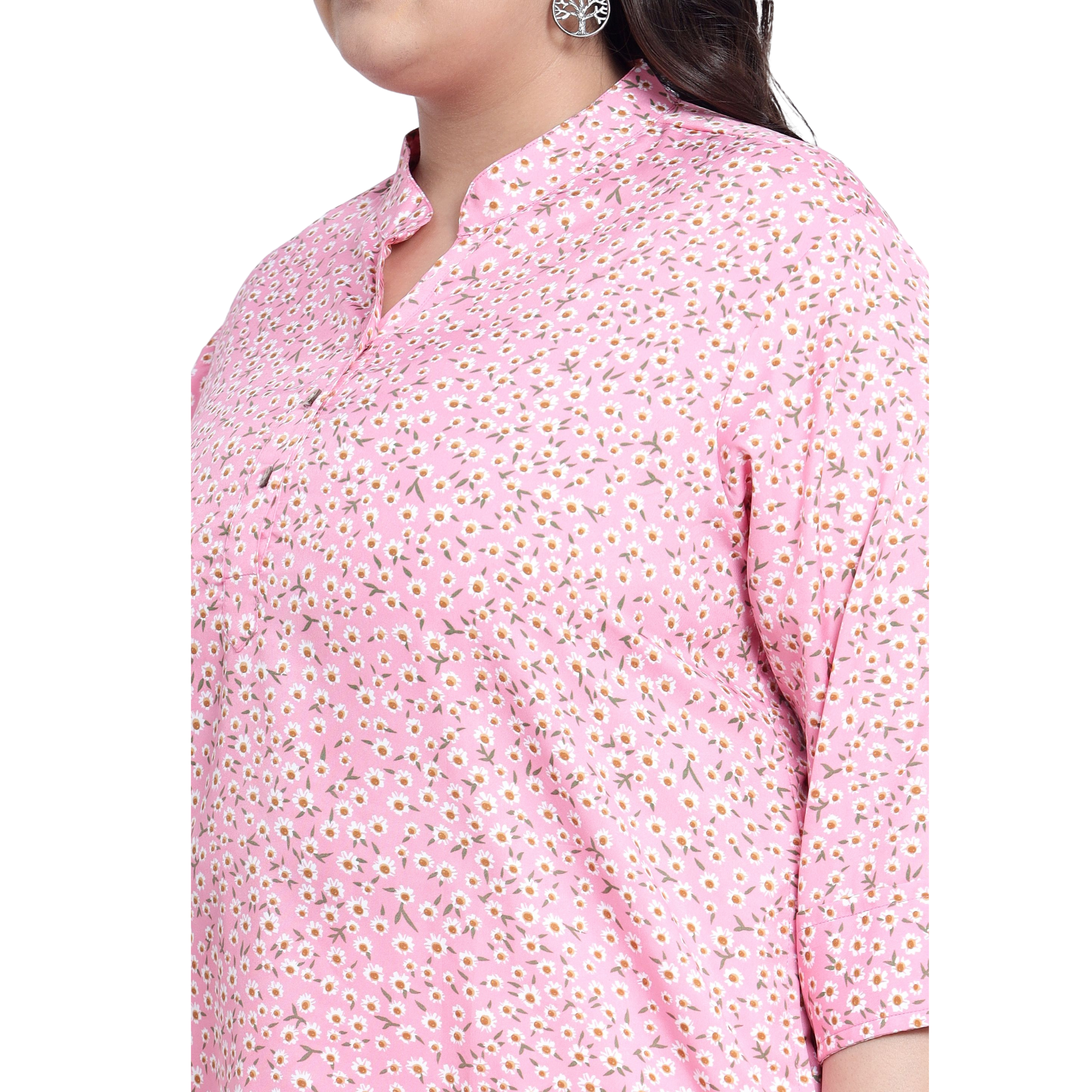 Pink Floral Print Plus Size Tunic
