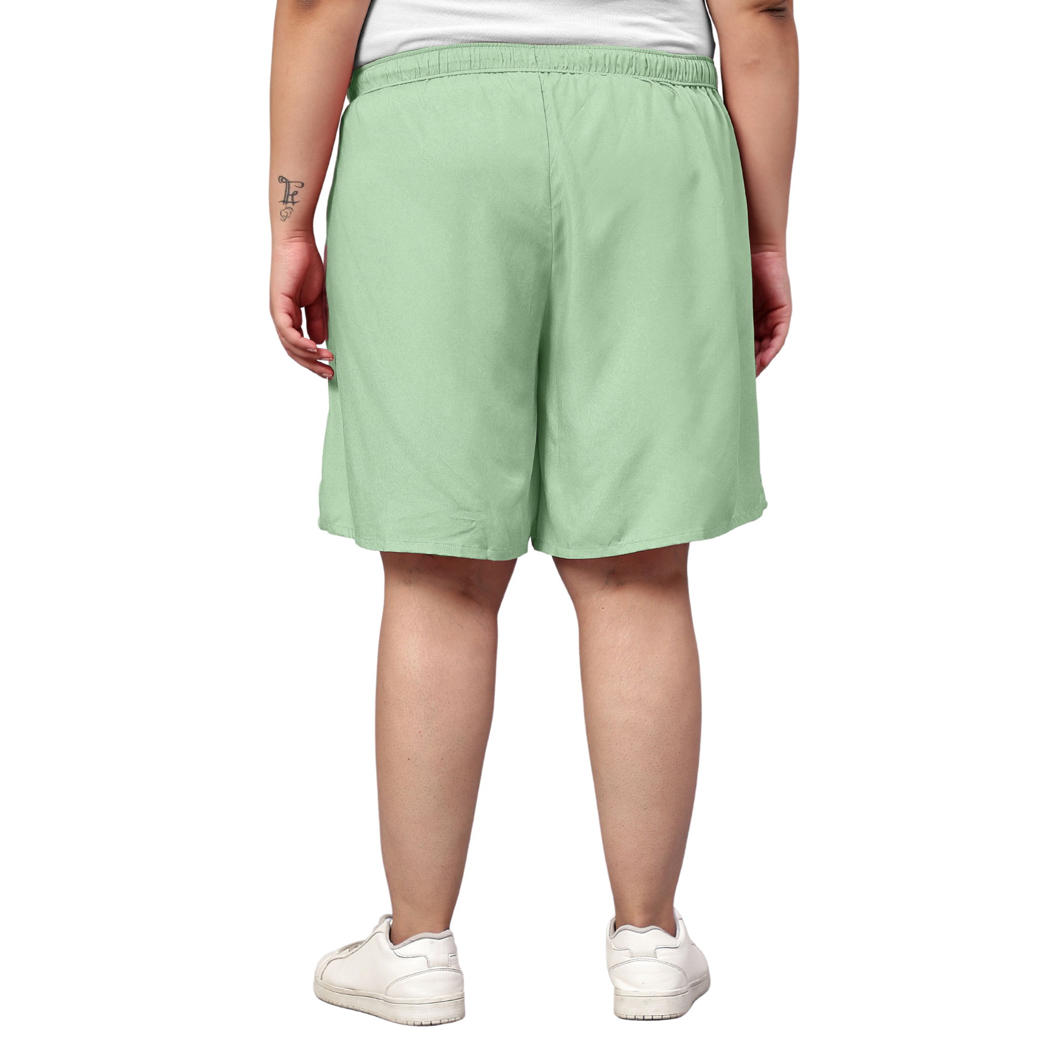 Green Solid Plus Size Flared Shorts