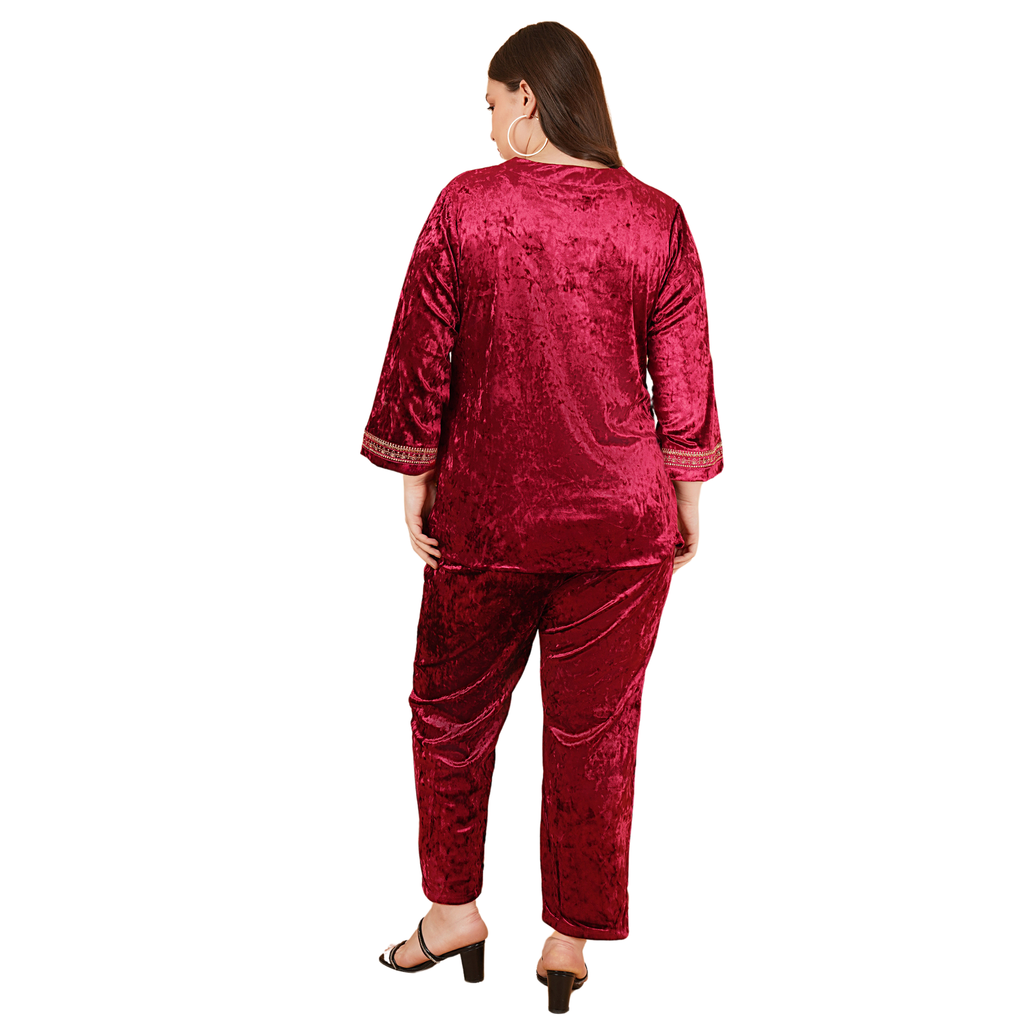 Maroon Velvet Plus Size Co Ord Set