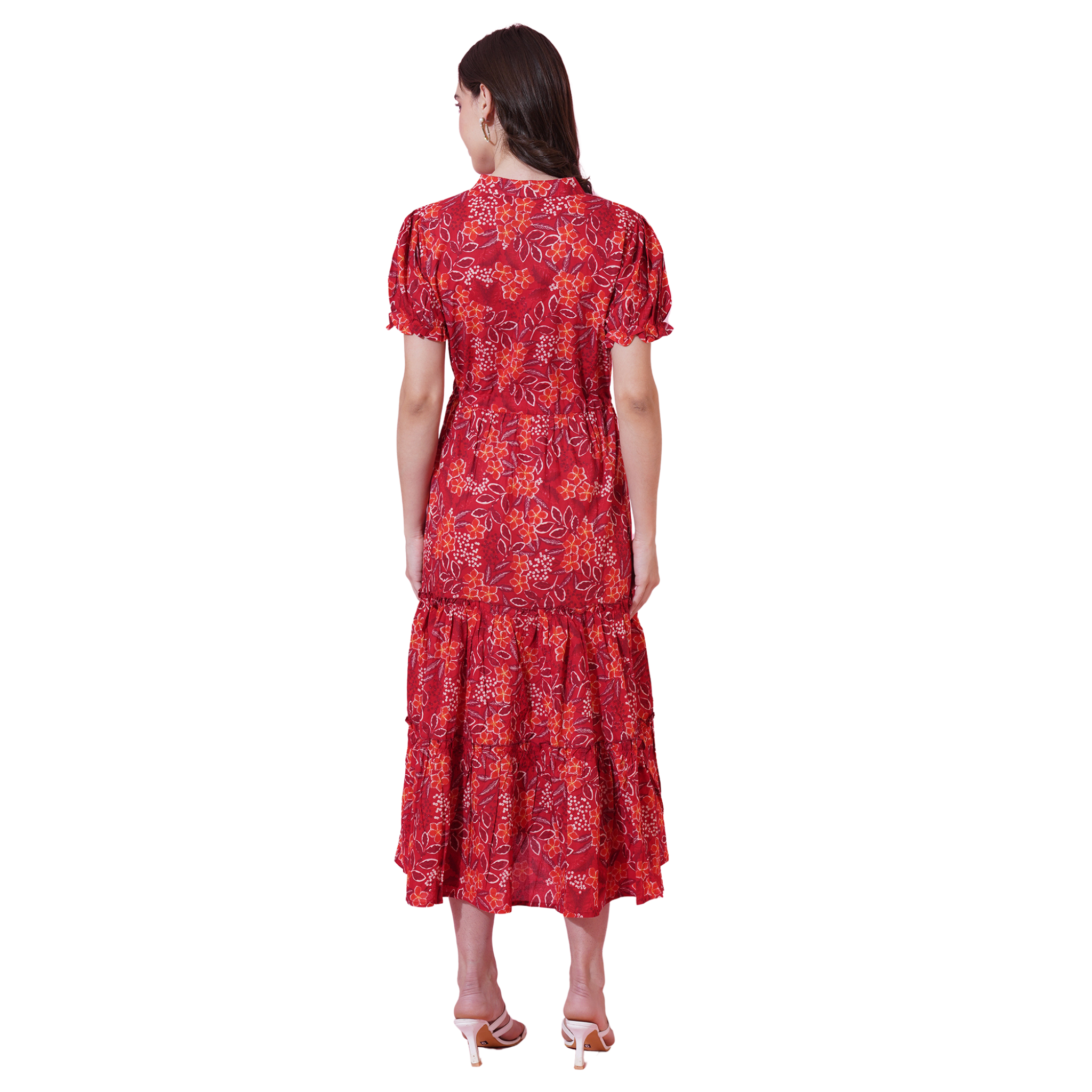 Red Floral Tiered Dress