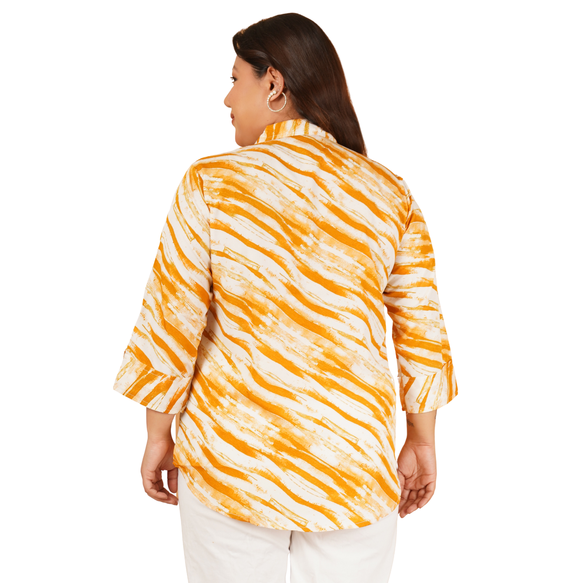 Yellow Leheriya Print Plus Size Shirt