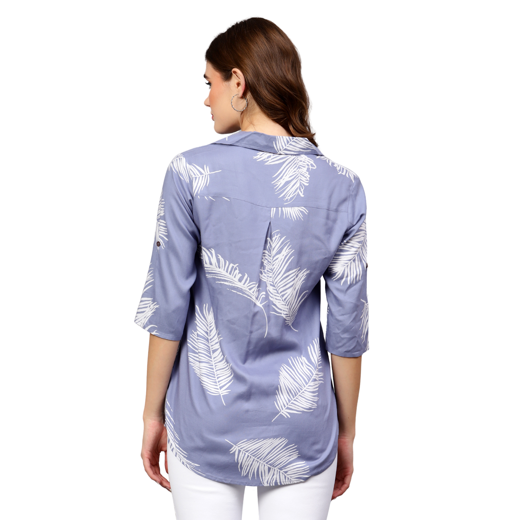 Blue Leaf Print Shirt