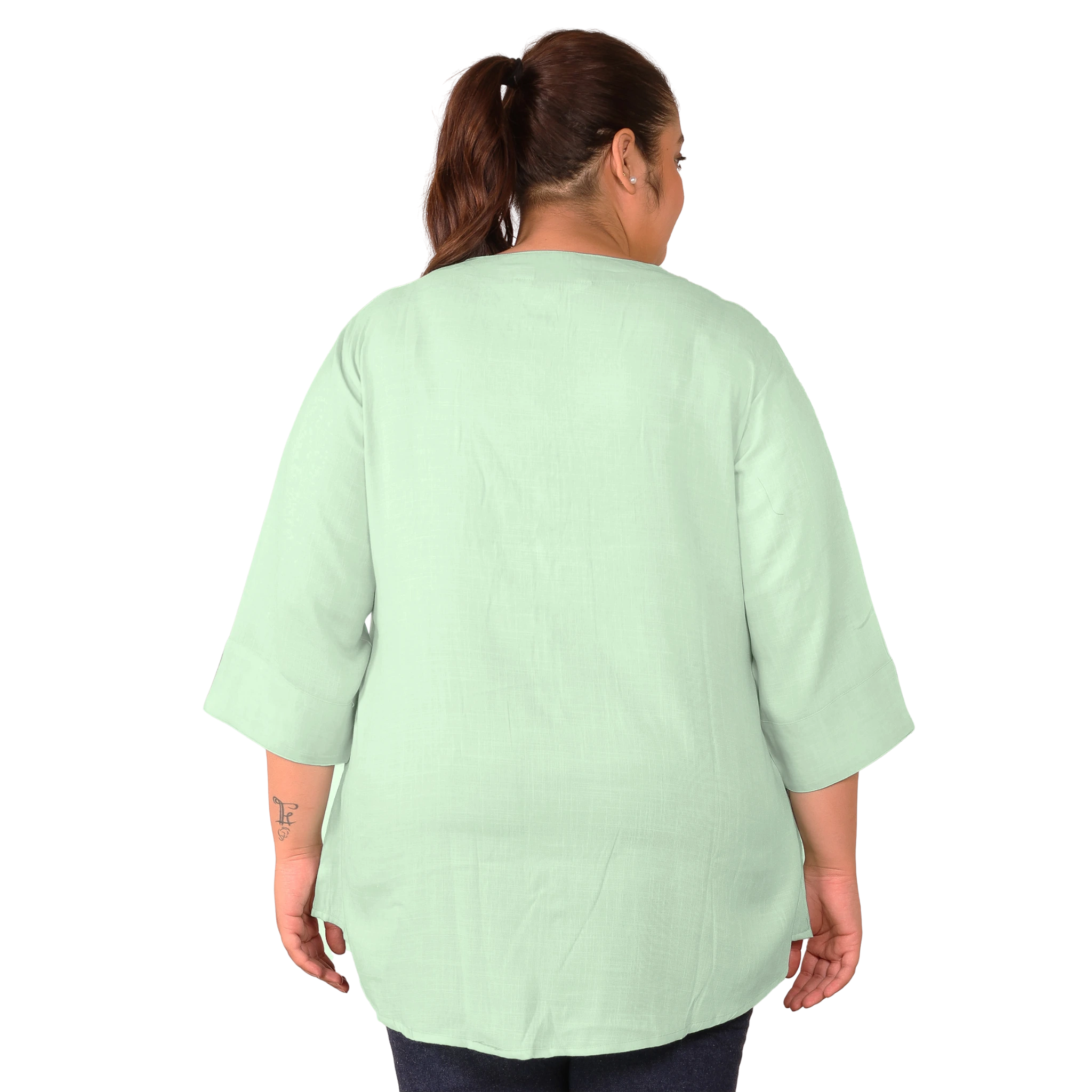 Green Cotton Linen Plus Size Tunic