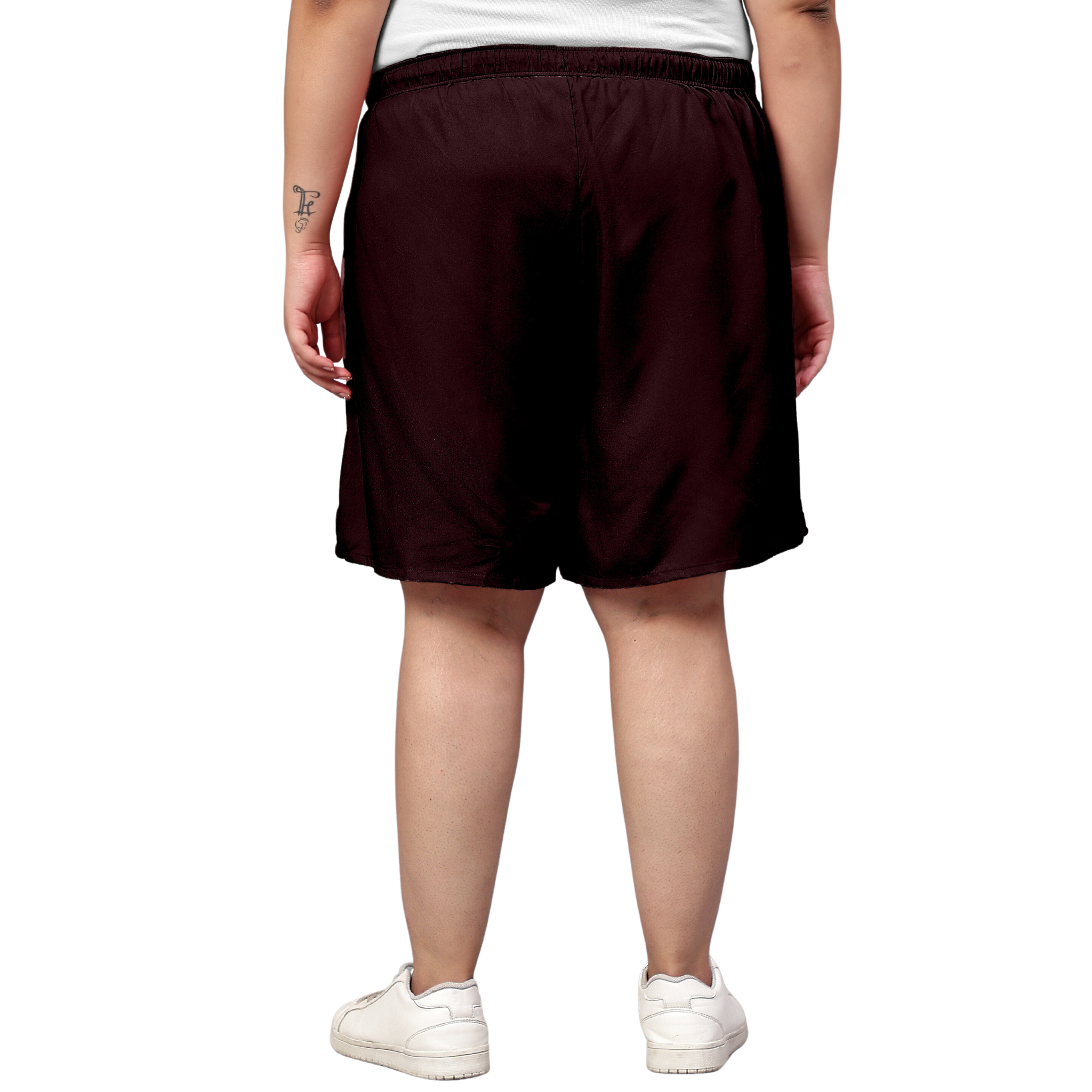 Brown Solid Plus Size Flared Shorts