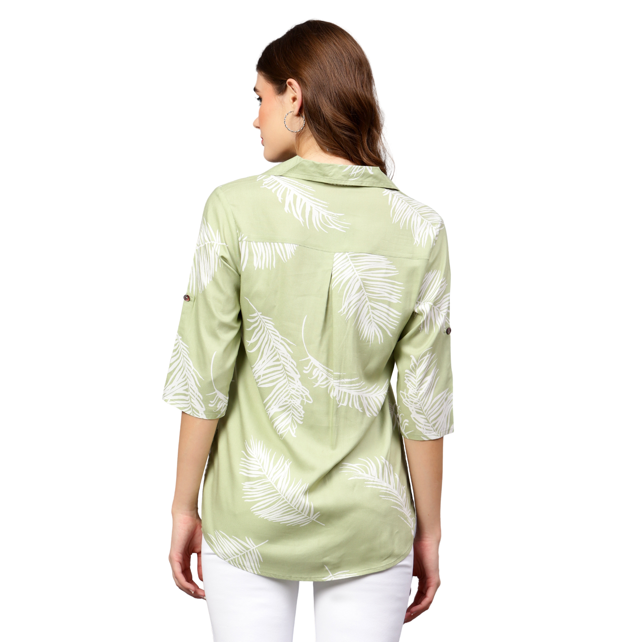 Green Leaf Print Shirt