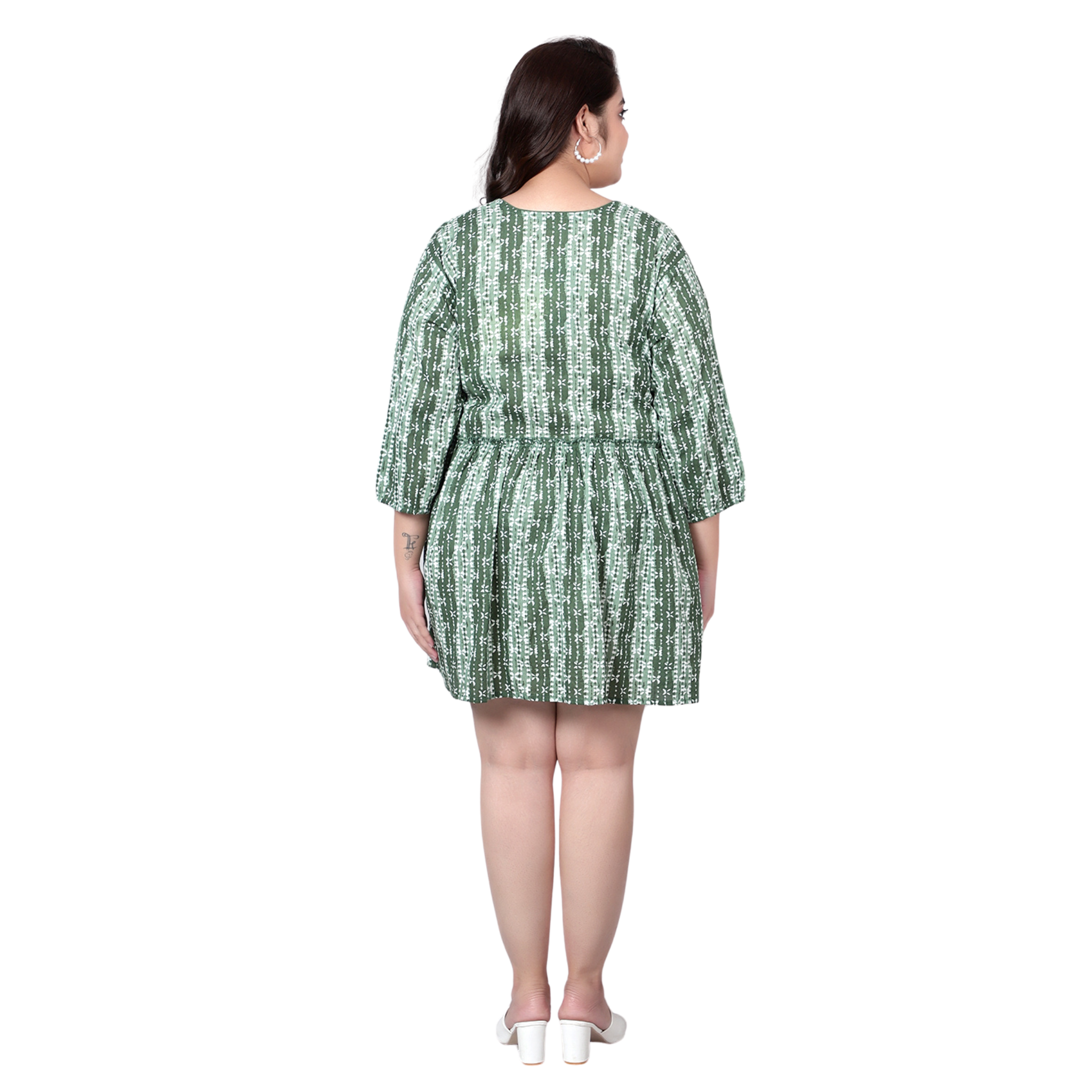 Green Hand Block Print Plus Size Dress