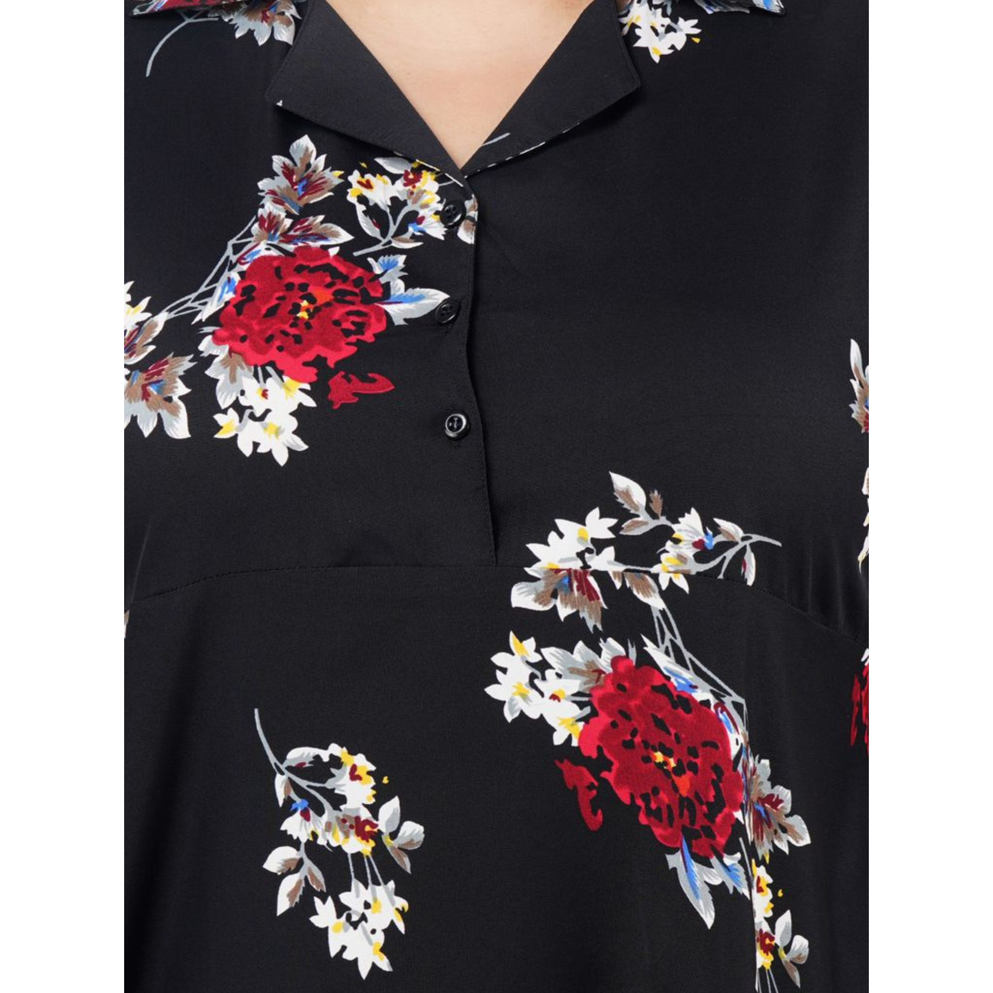 Black and Red Floral Print Plus Size Dress
