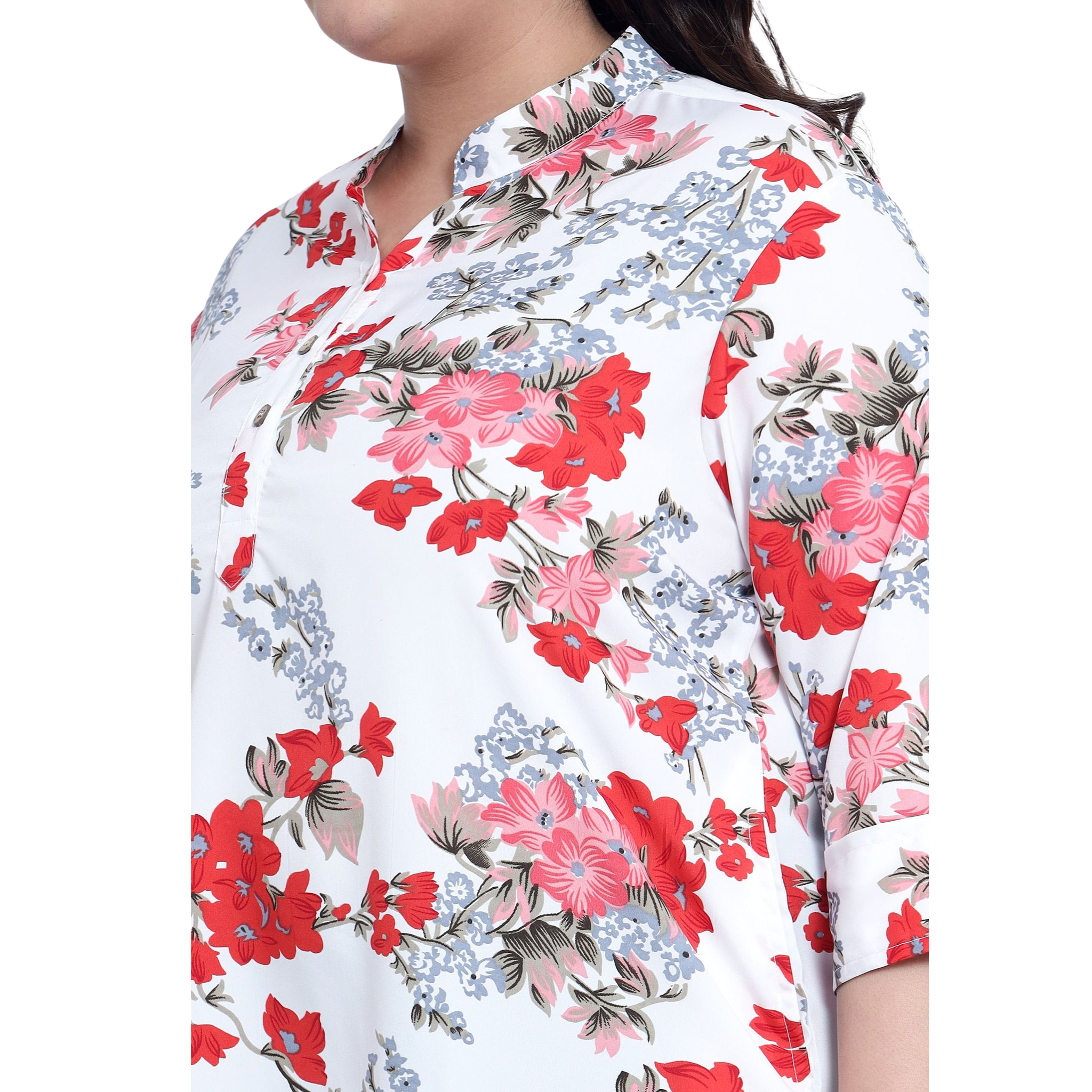 White Floral Print Plus Size Tunic