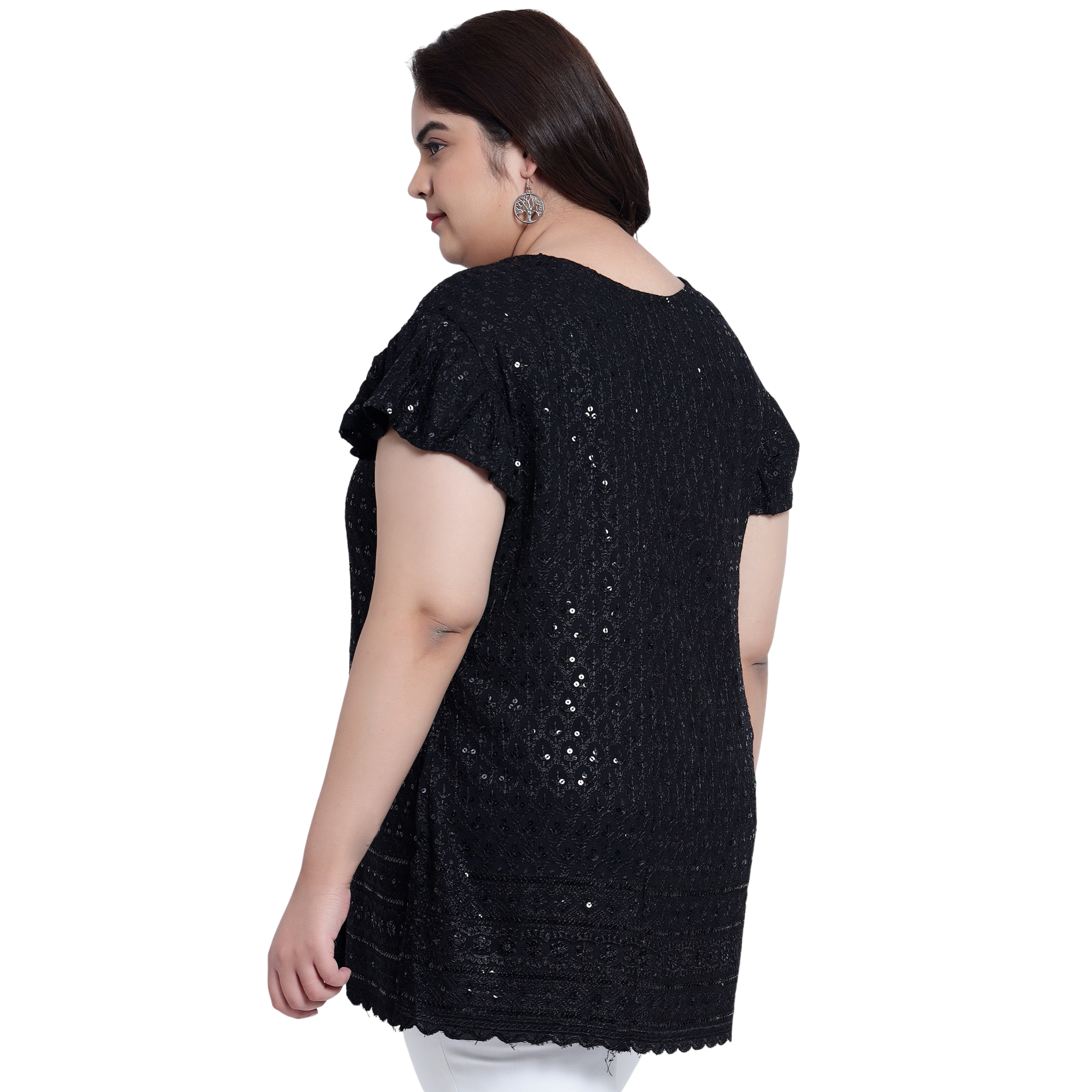 Black Embroidered Sequin Plus Size Tunic