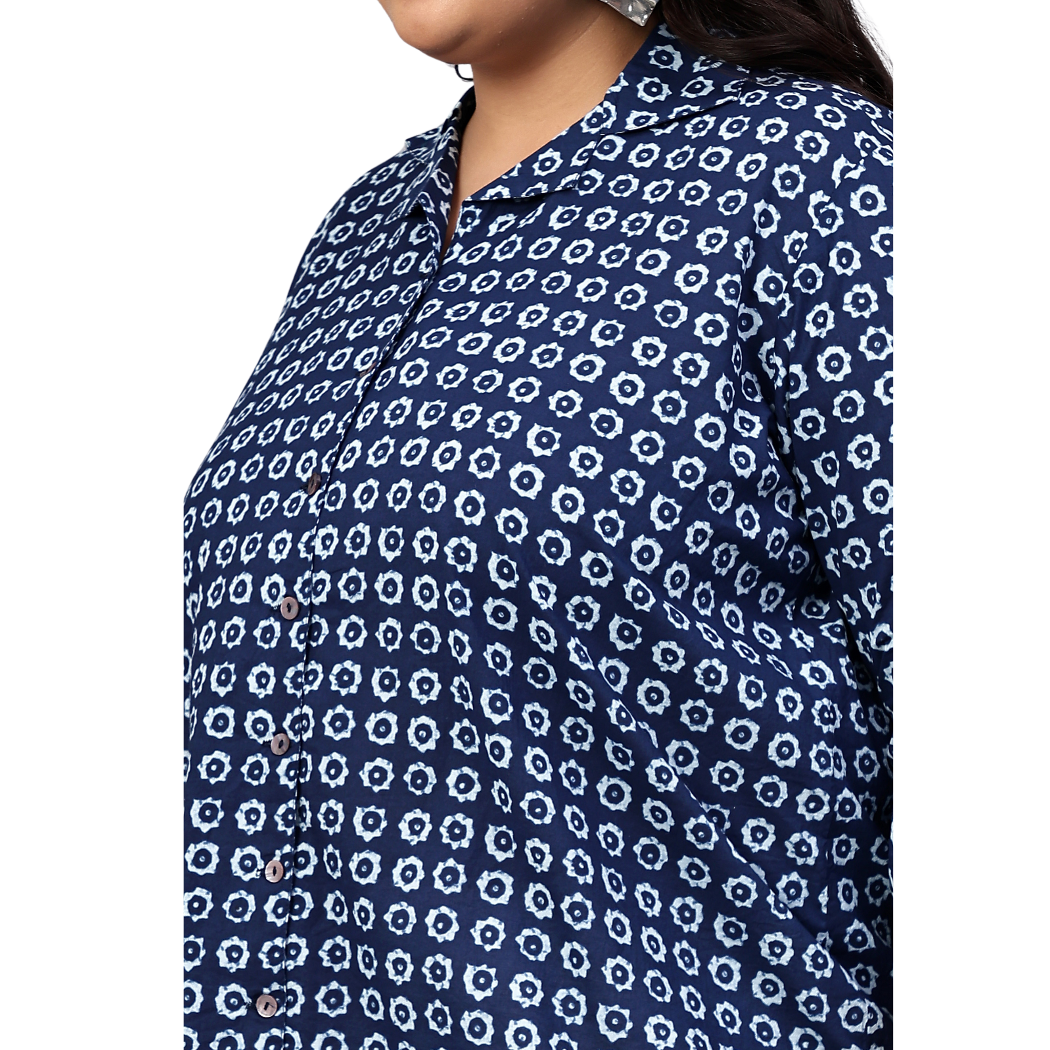 Blue Floral Print Plus Size Shirt