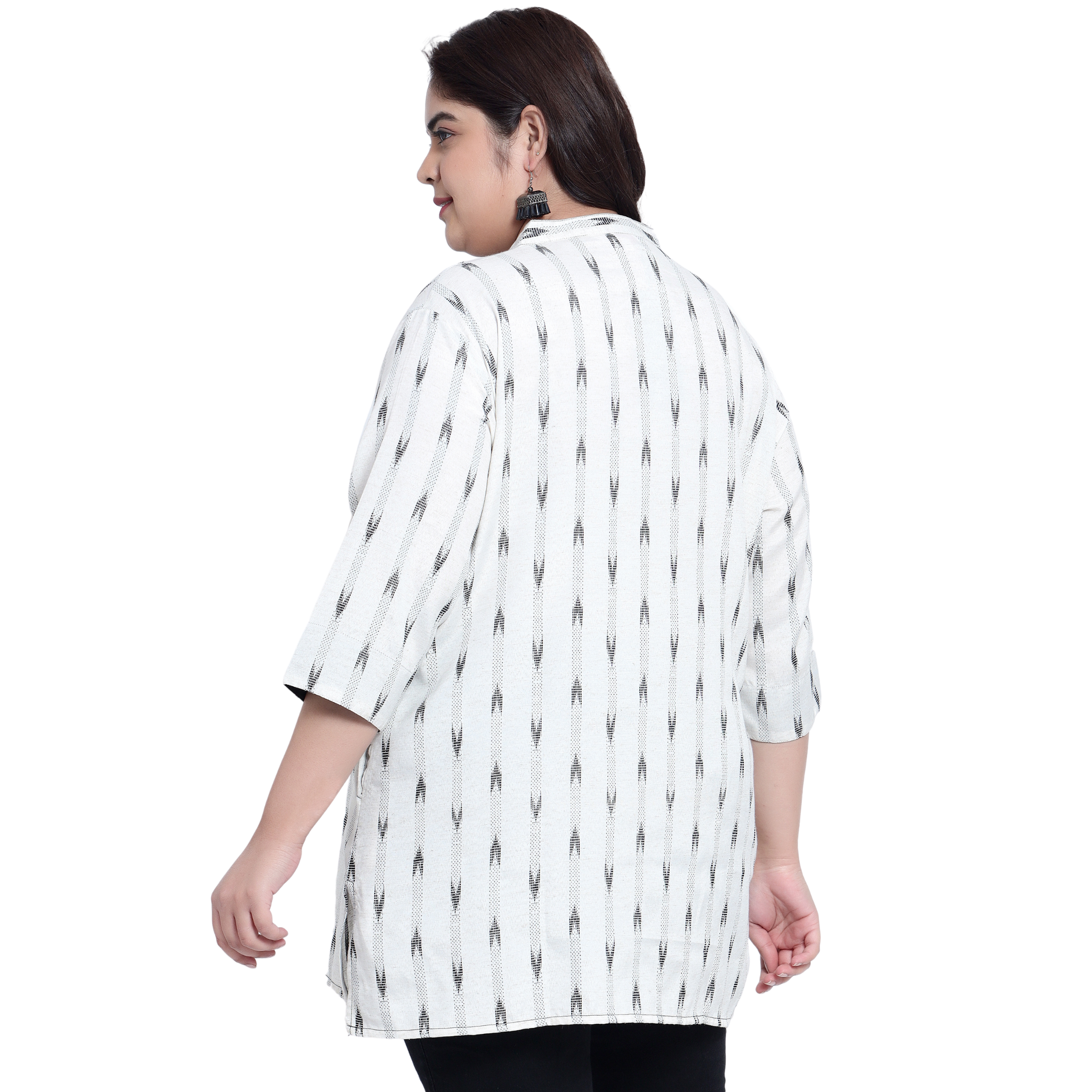 Black Ikat Cotton Plus Size Tunic