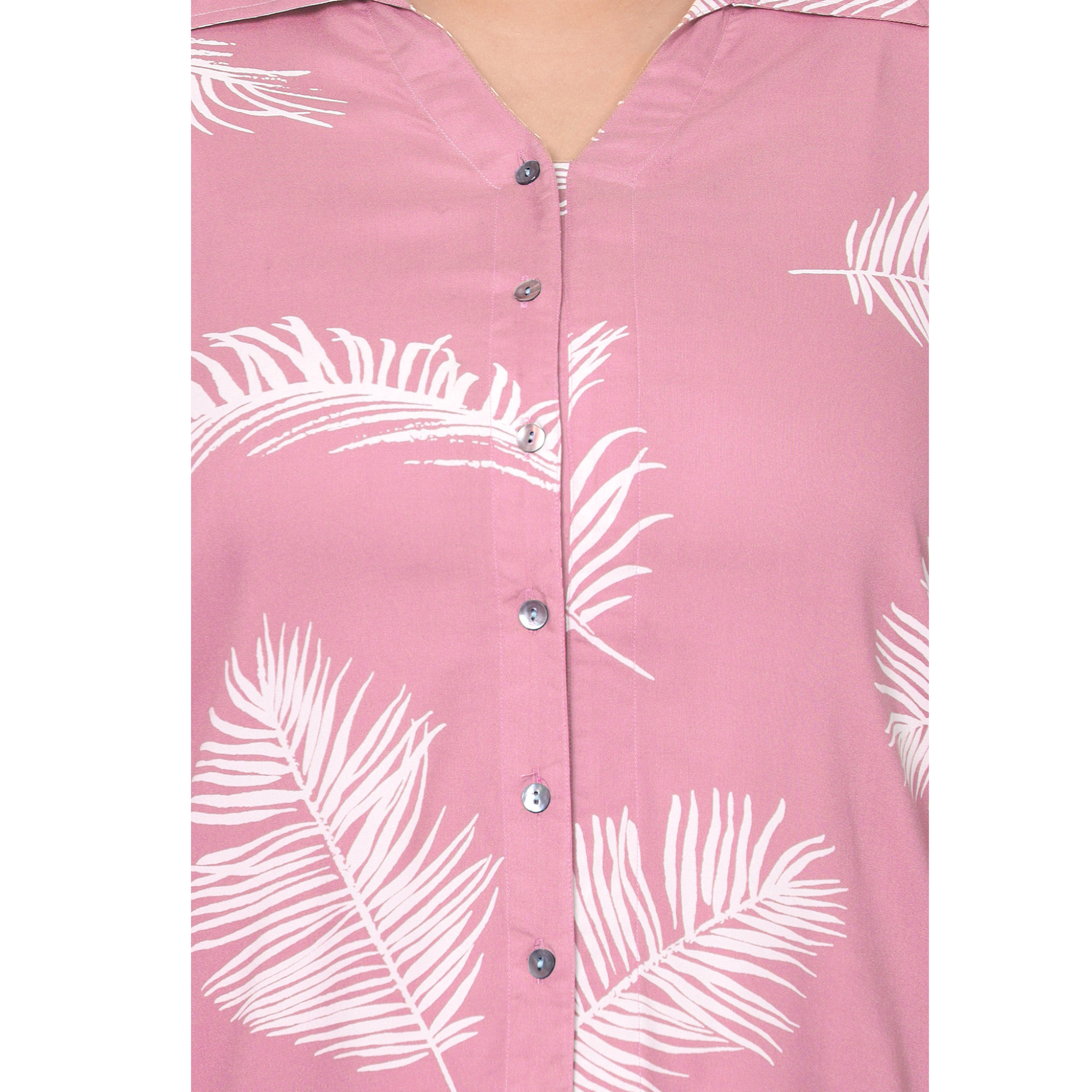 Pink Leaf Print Plus Size Shirt