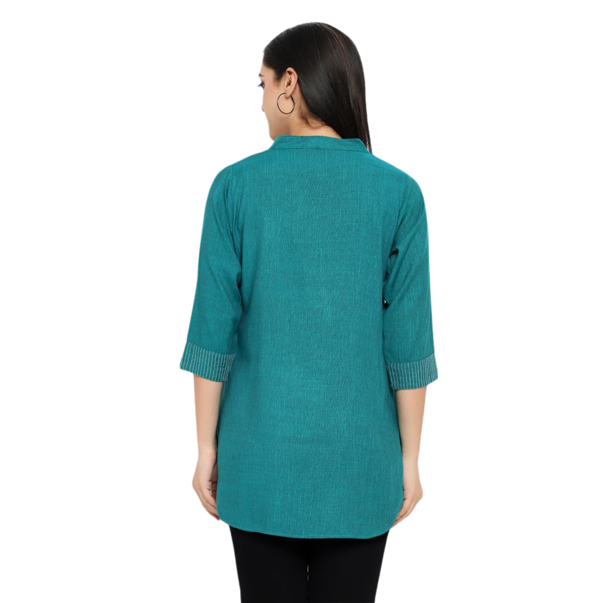 Turquoise Solid Embroidered Tunic