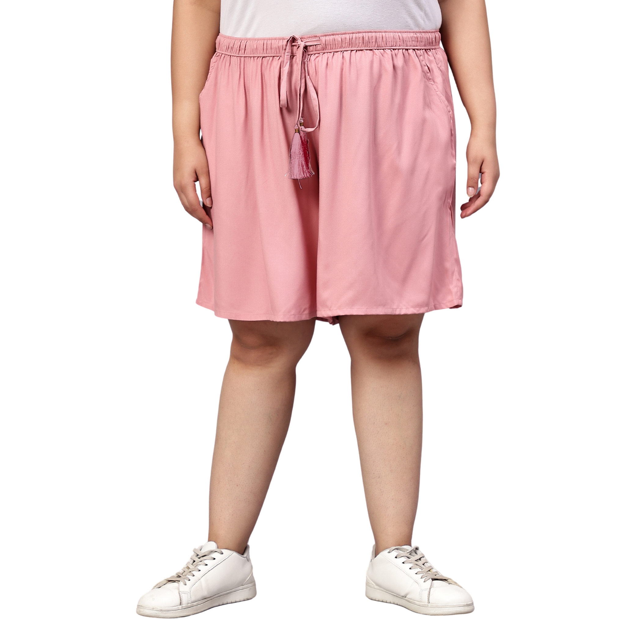 Pink Solid Plus Size Flared Shorts