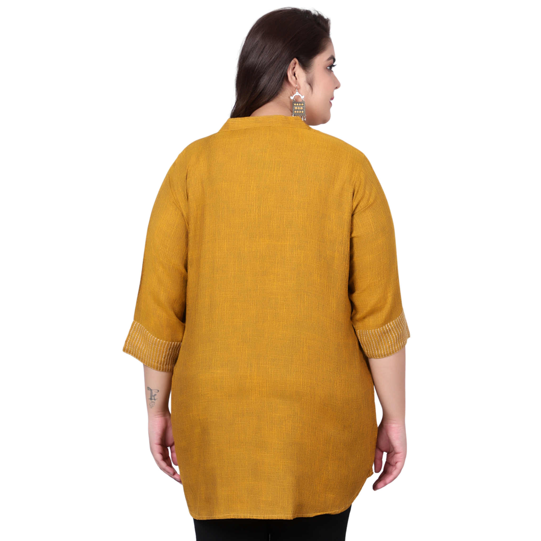 Mustard Embroidered Plus Size Tunic