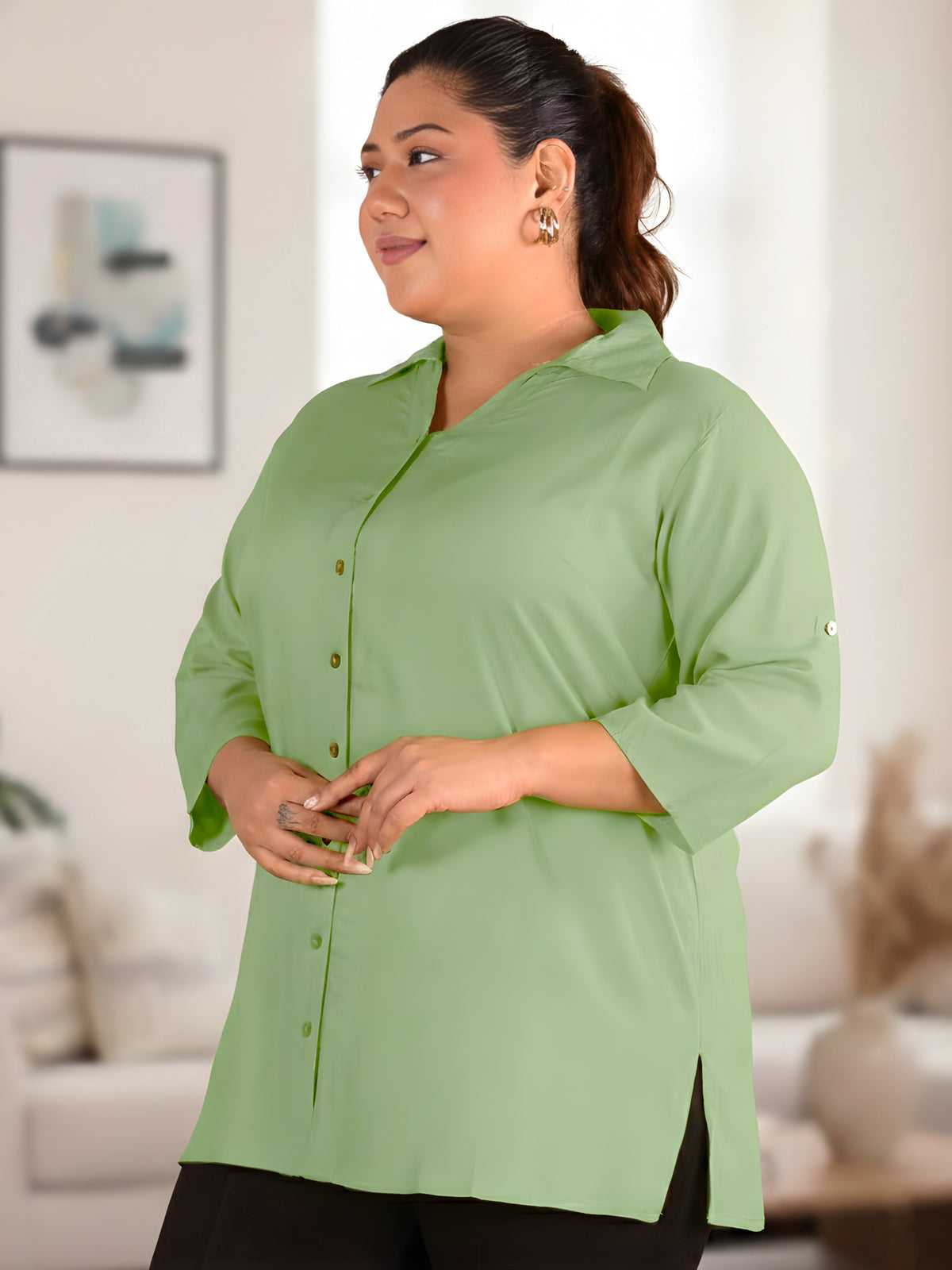 Mint Green Longline Plus Size Shirt