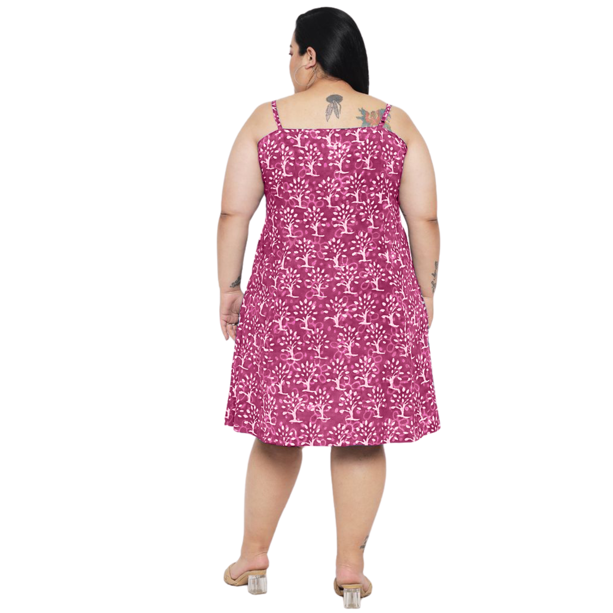 Pink A-Line Hand Block Plus Size Dress