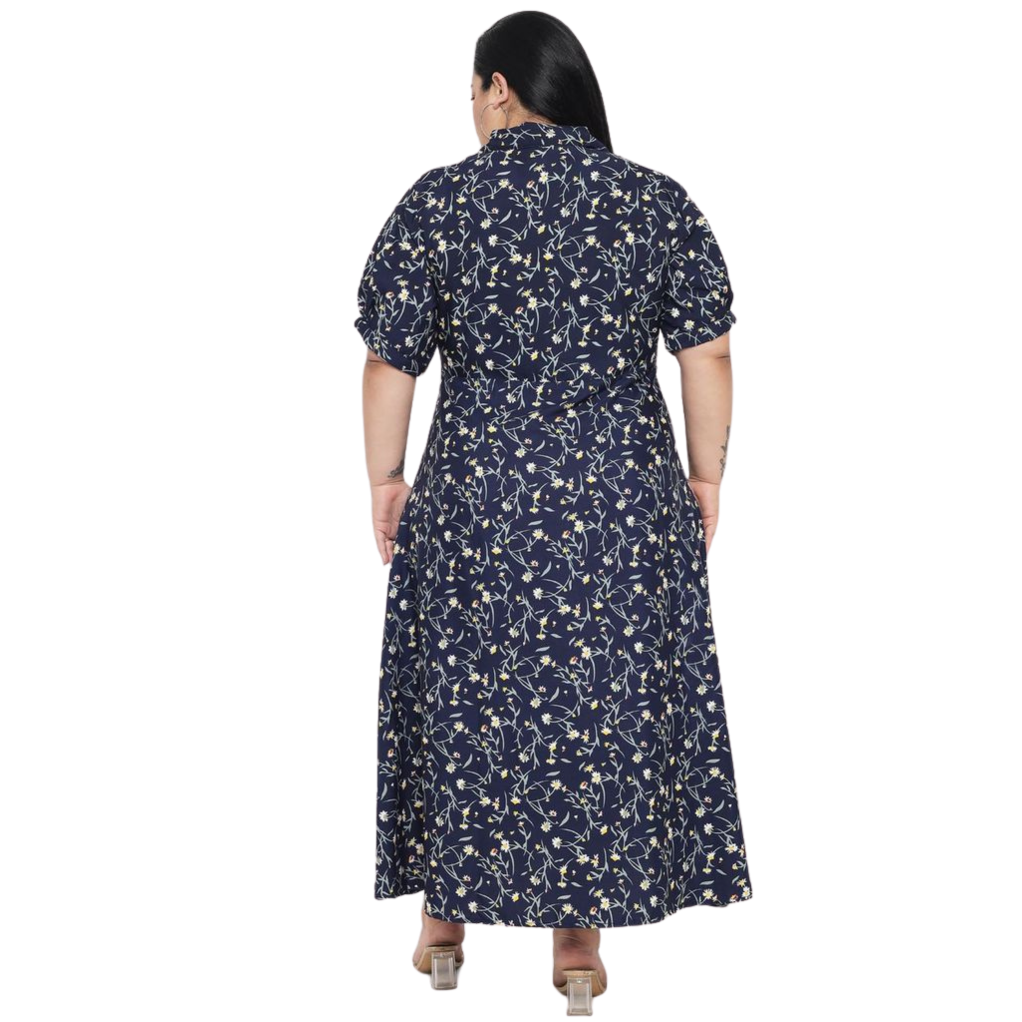 Blue Floral Fit And Flare Plus Size Dress