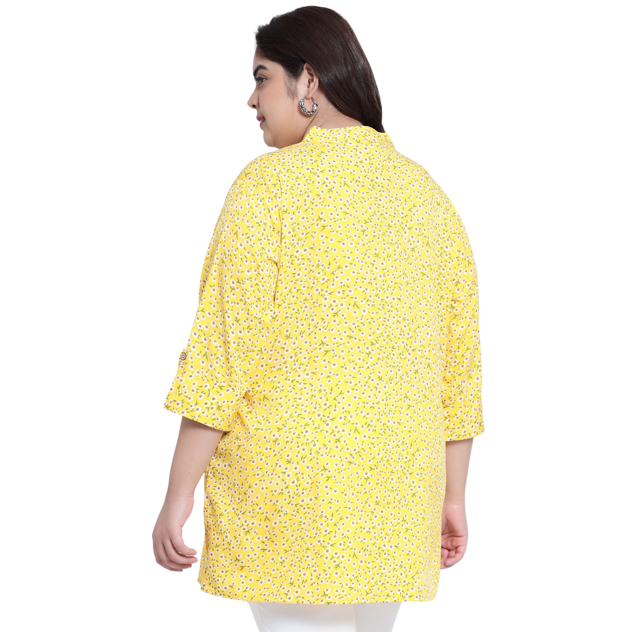 Yellow Floral Print Plus Size Tunic