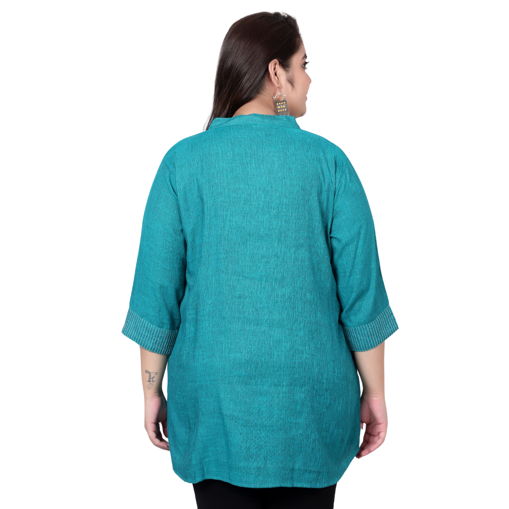 Turquoise Embroidered Plus Size Tunic