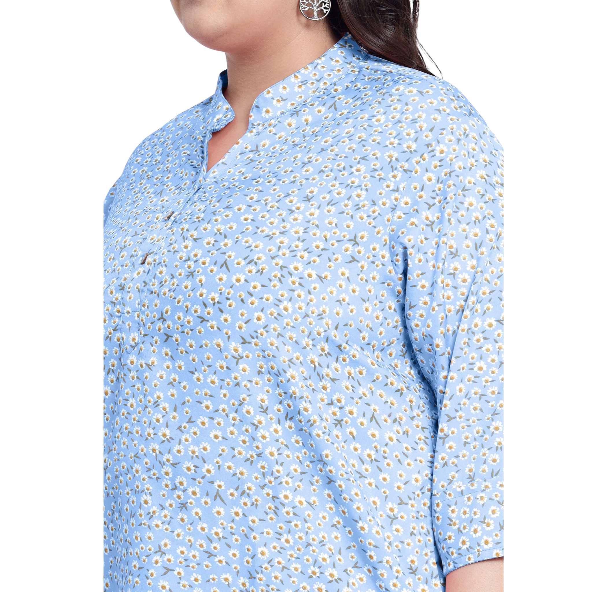 Blue Floral Print Plus Size Tunic