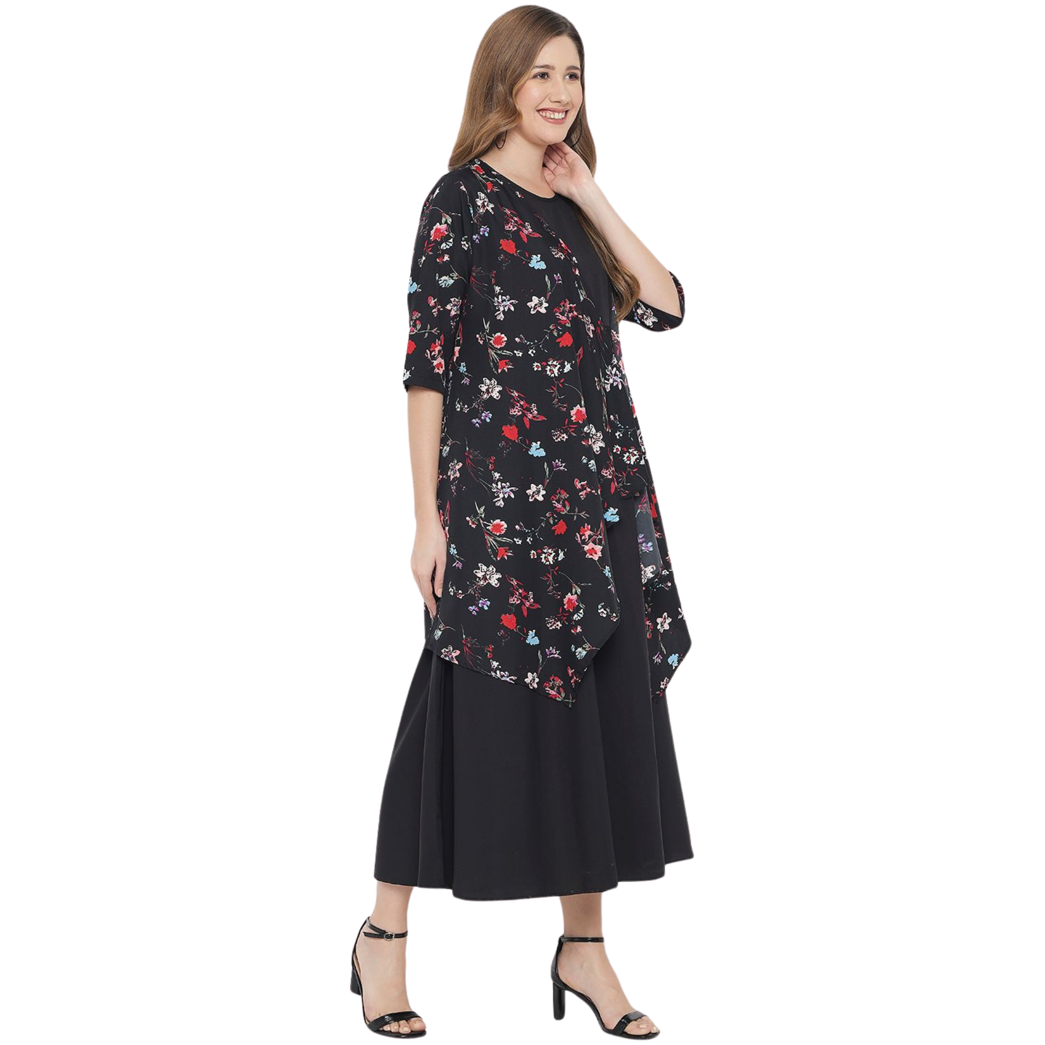 Black Floral Layered Maxi Dress