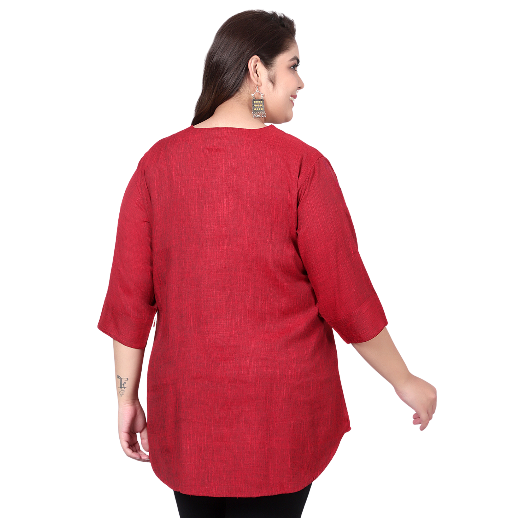 Maroon Cotton Linen Plus Size Tunic