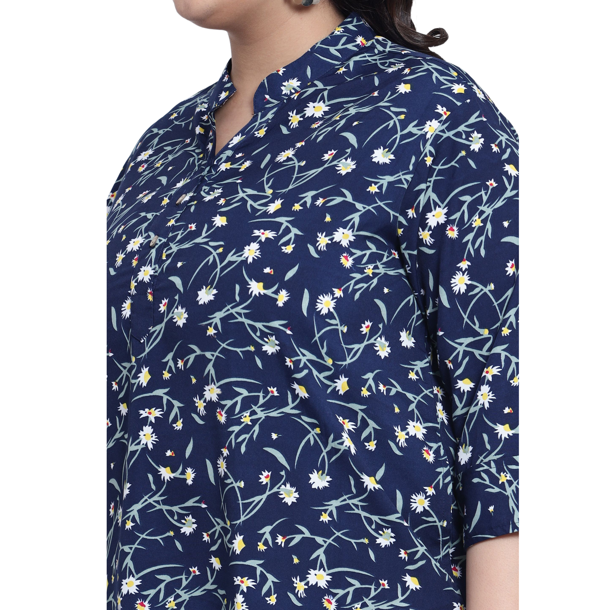 Blue Grassprint Plus Size Tunic