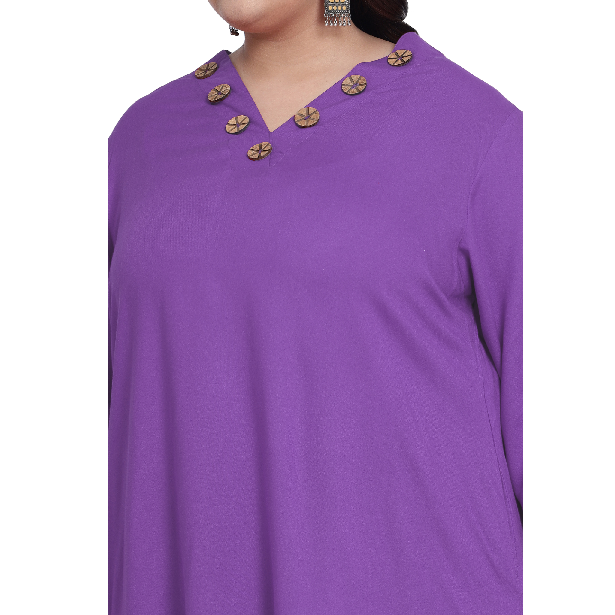 Lavender Collar Button Plus Size Tunic