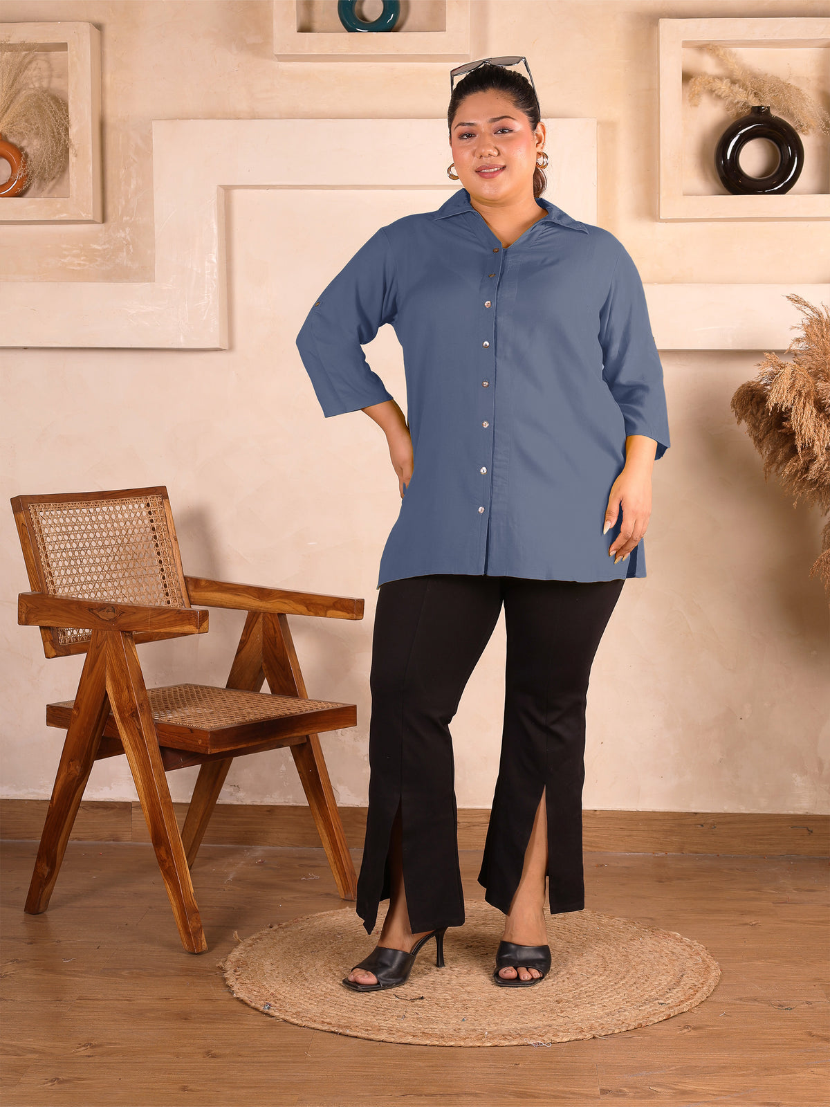 Grey Longline Plus Size Shirt