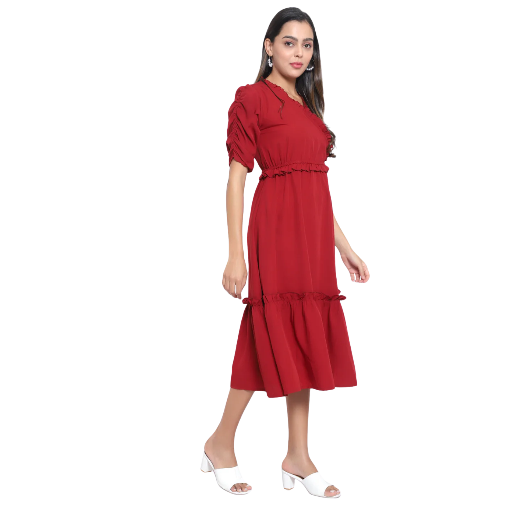 Maroon Solid Tier Dress