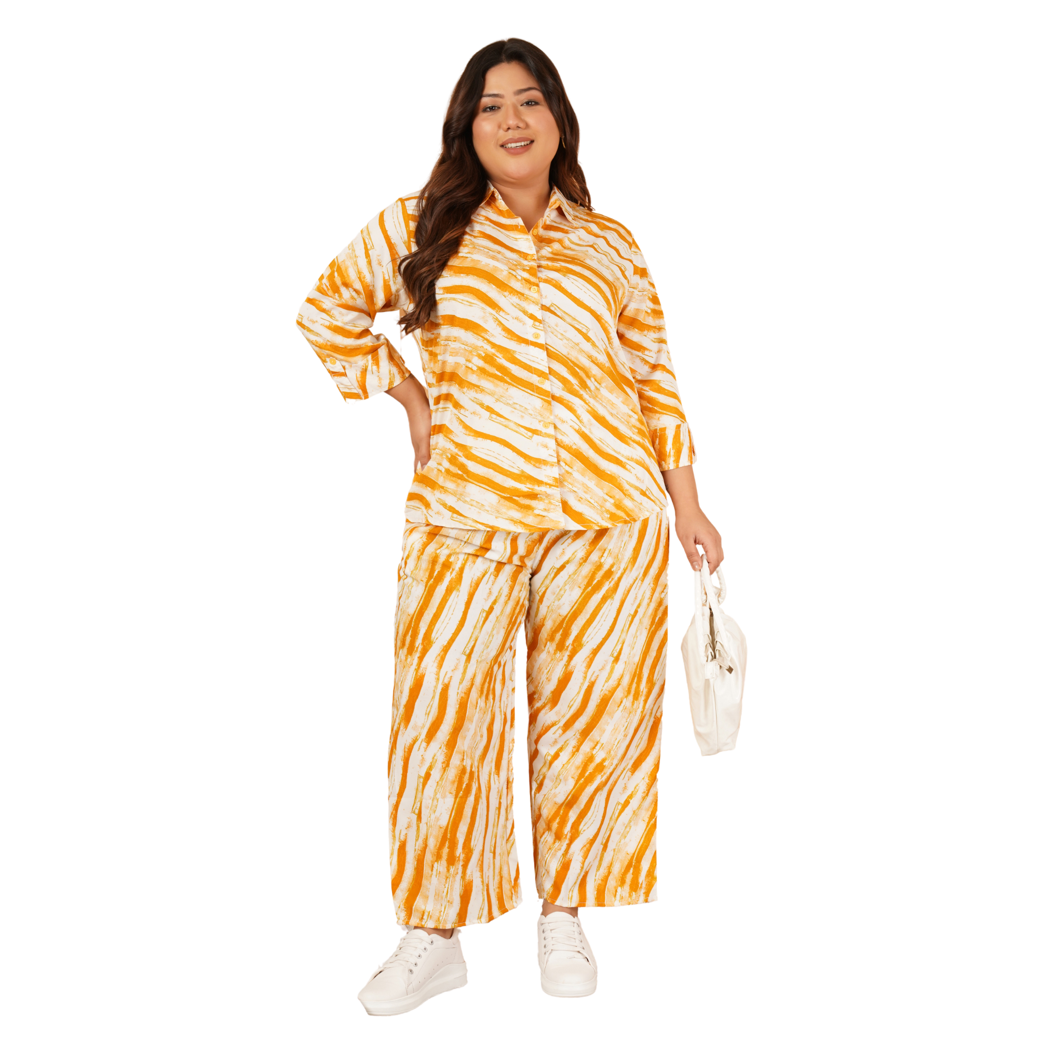 Yellow Leheriya Print Plus Size Co-Ord Set