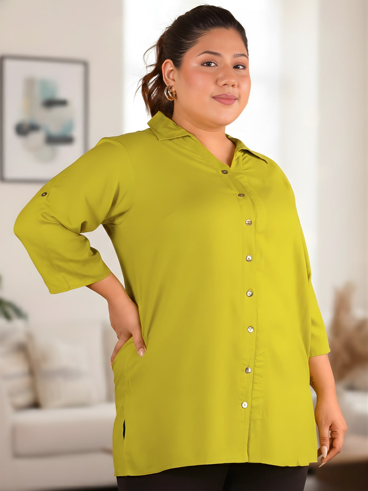 Light Green Longline Plus Size Shirt