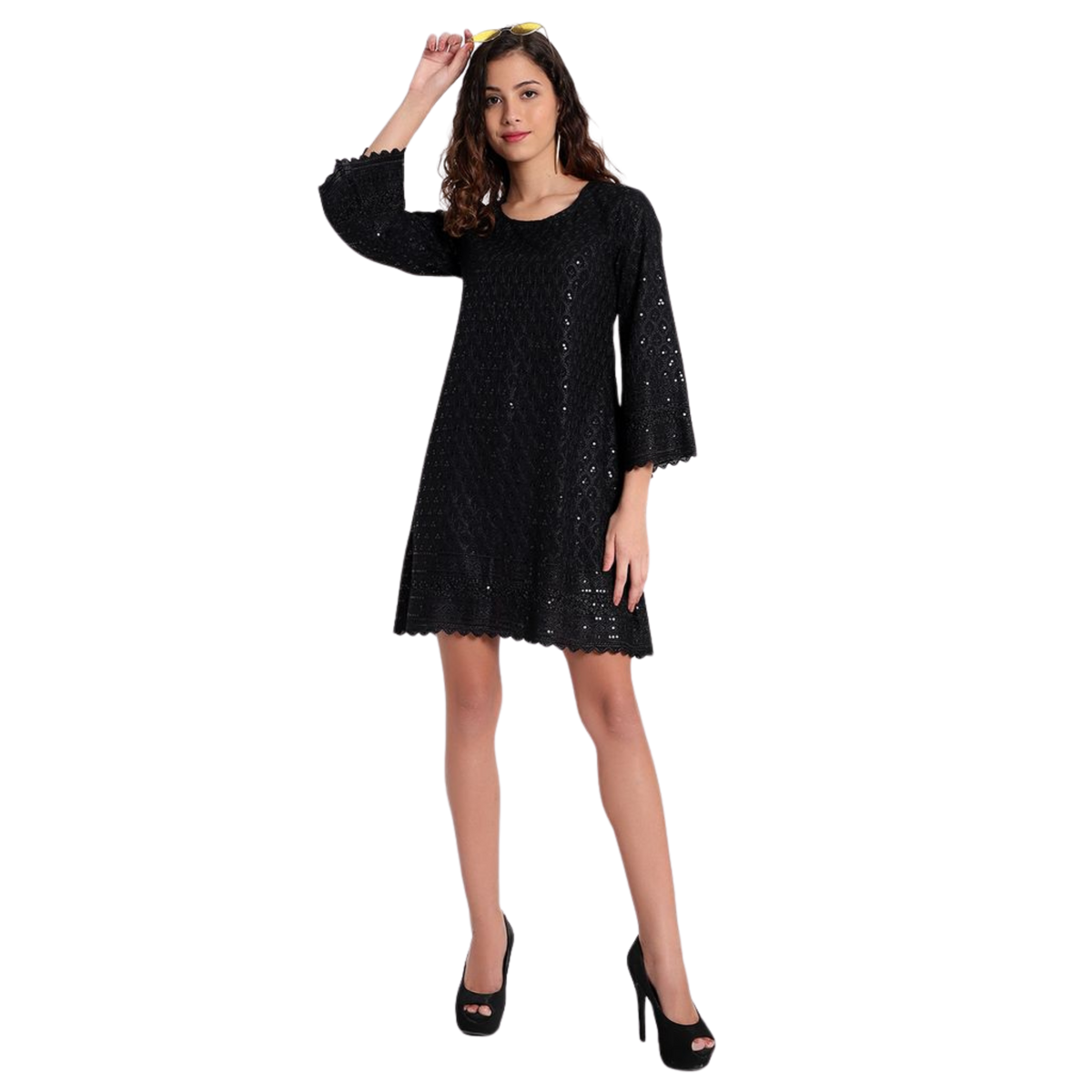 Black Embroidered Sequin Dress