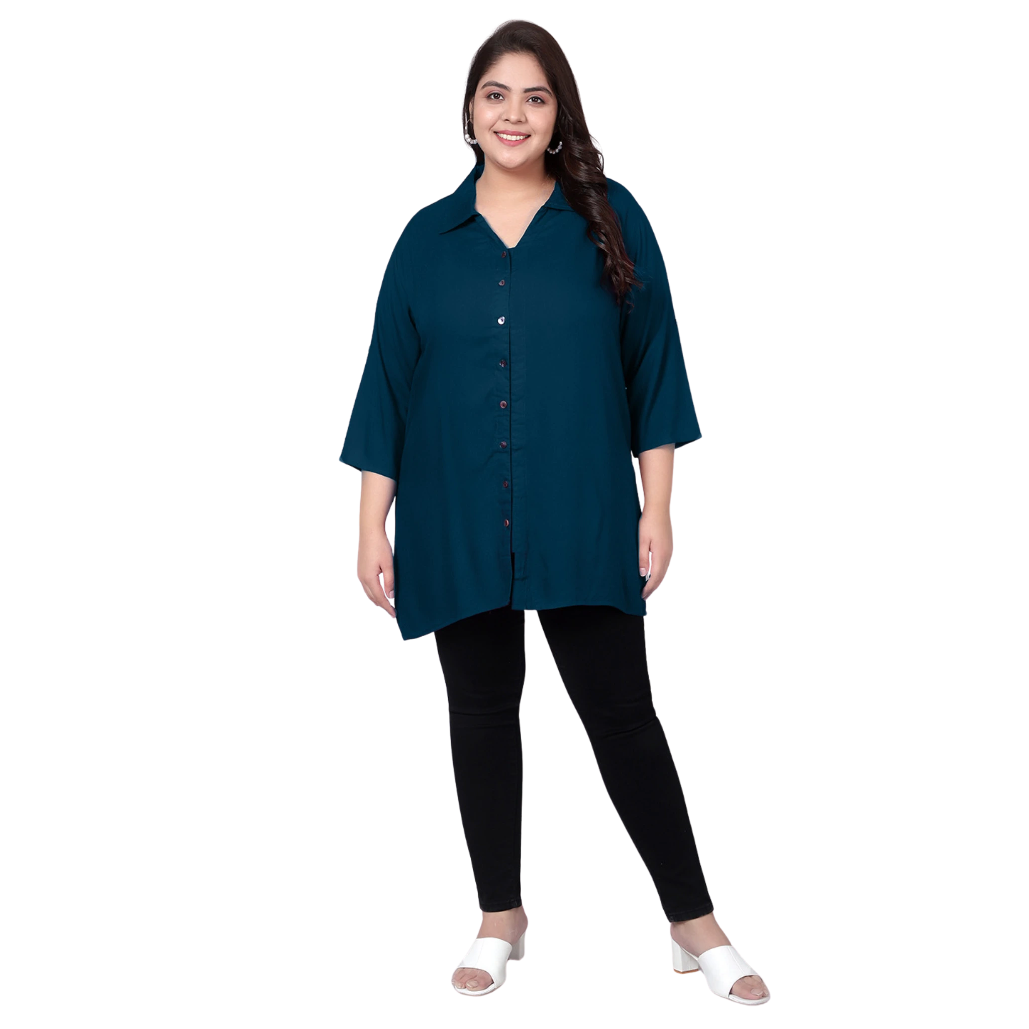 Peacock Blue Longline Plus Size Shirt