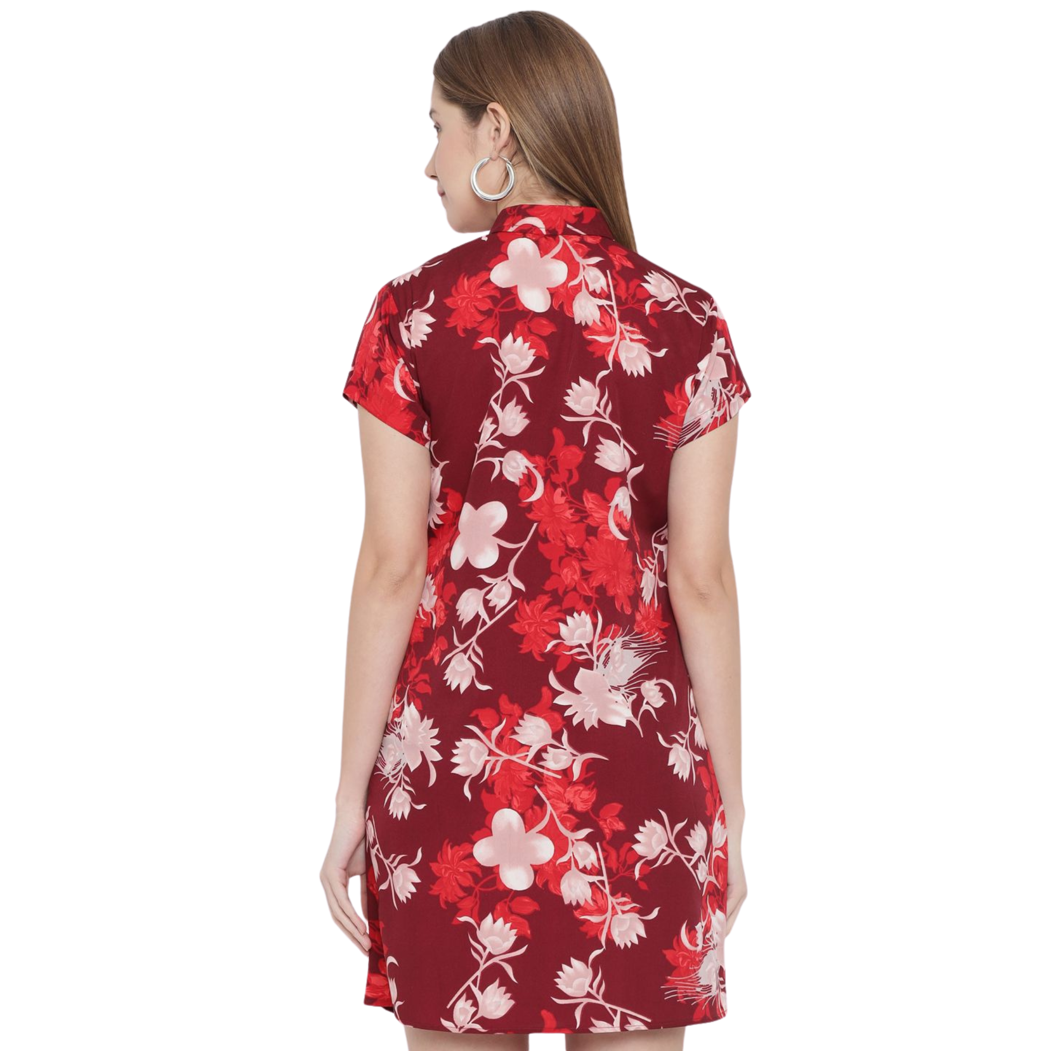 Maroon Floral Shirt Dress