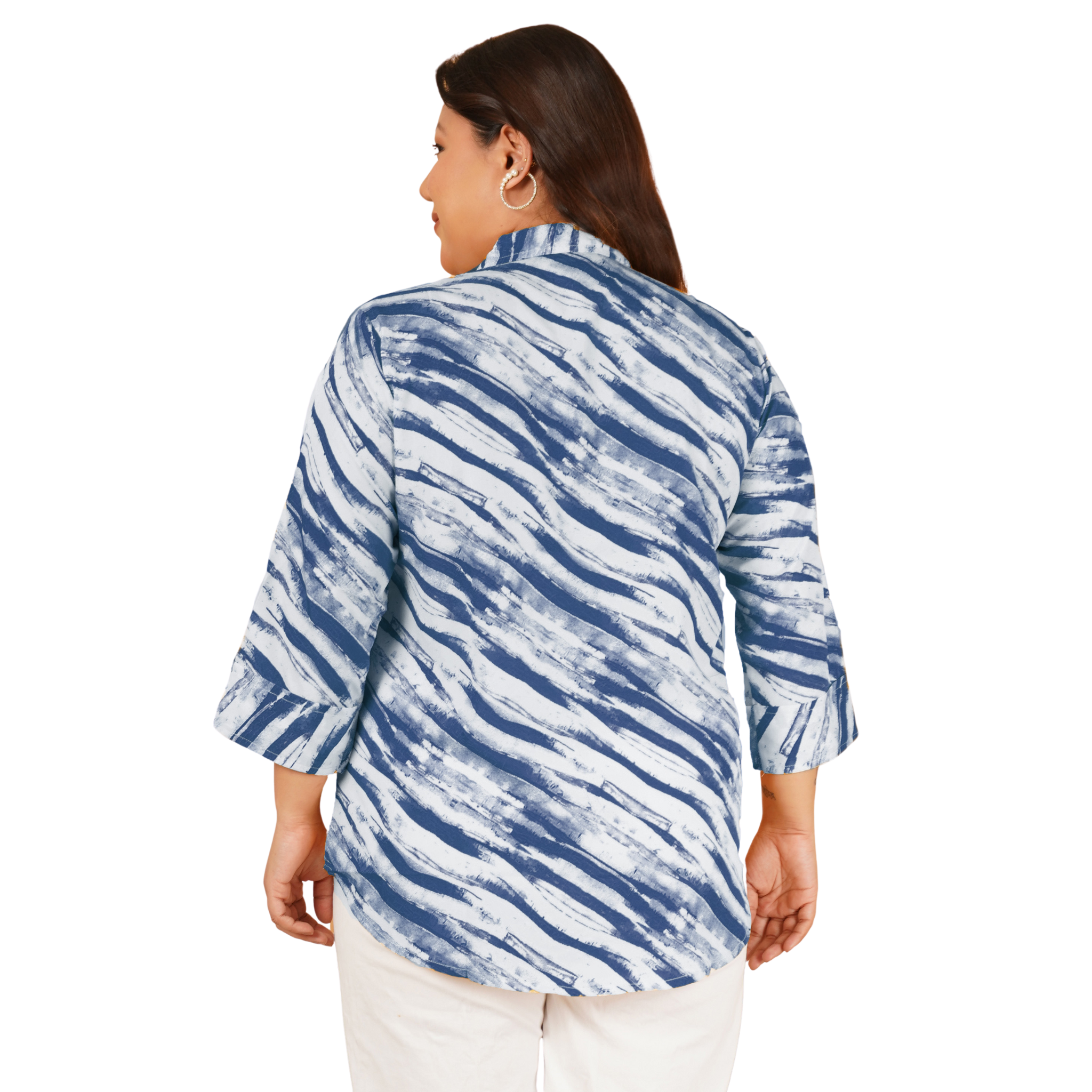Blue Leheriya Print Plus Size Shirt