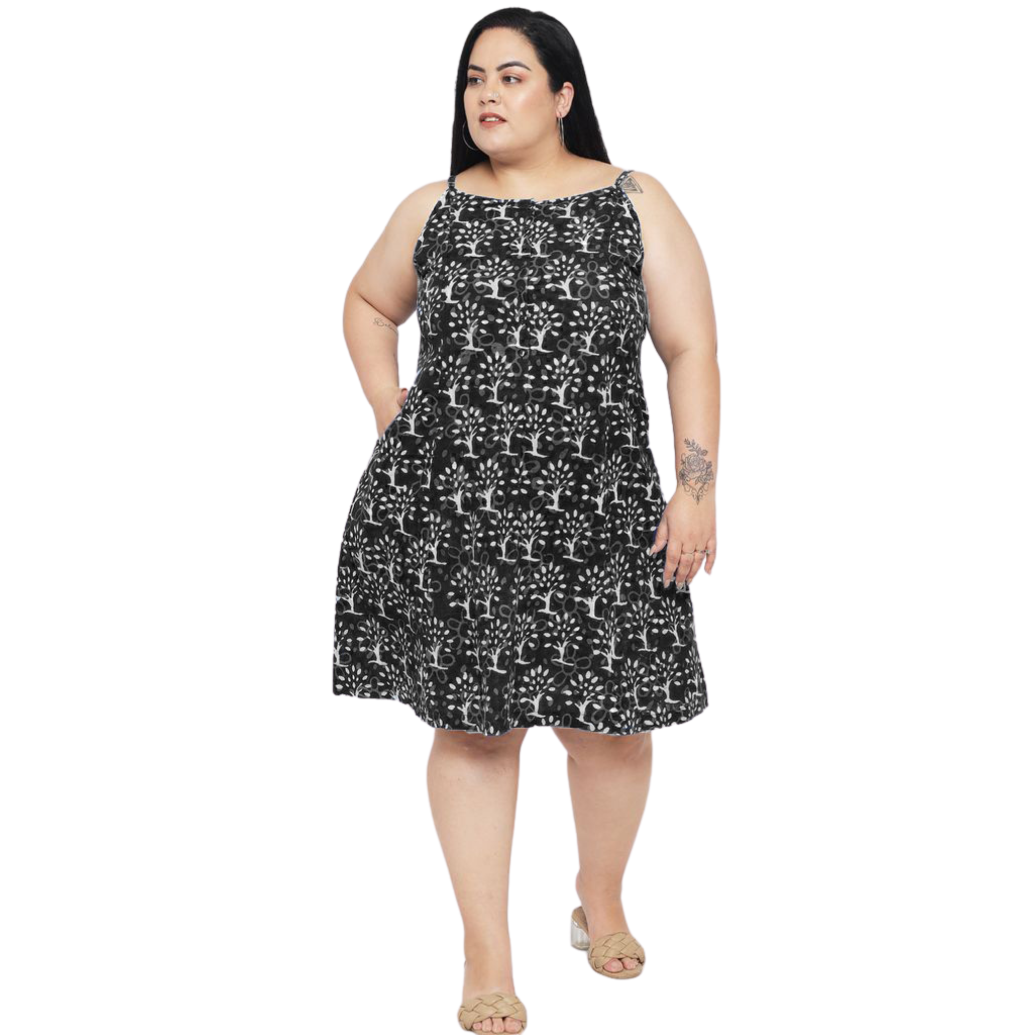 Black A-Line Hand Block Plus Size Dress