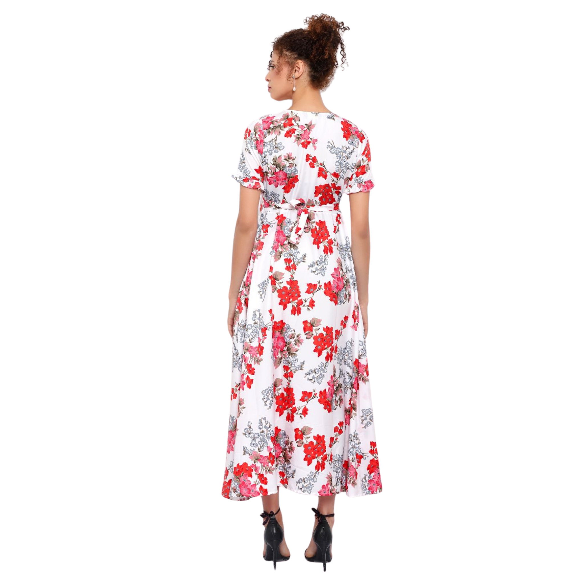 White and Red Floral Print Dress
