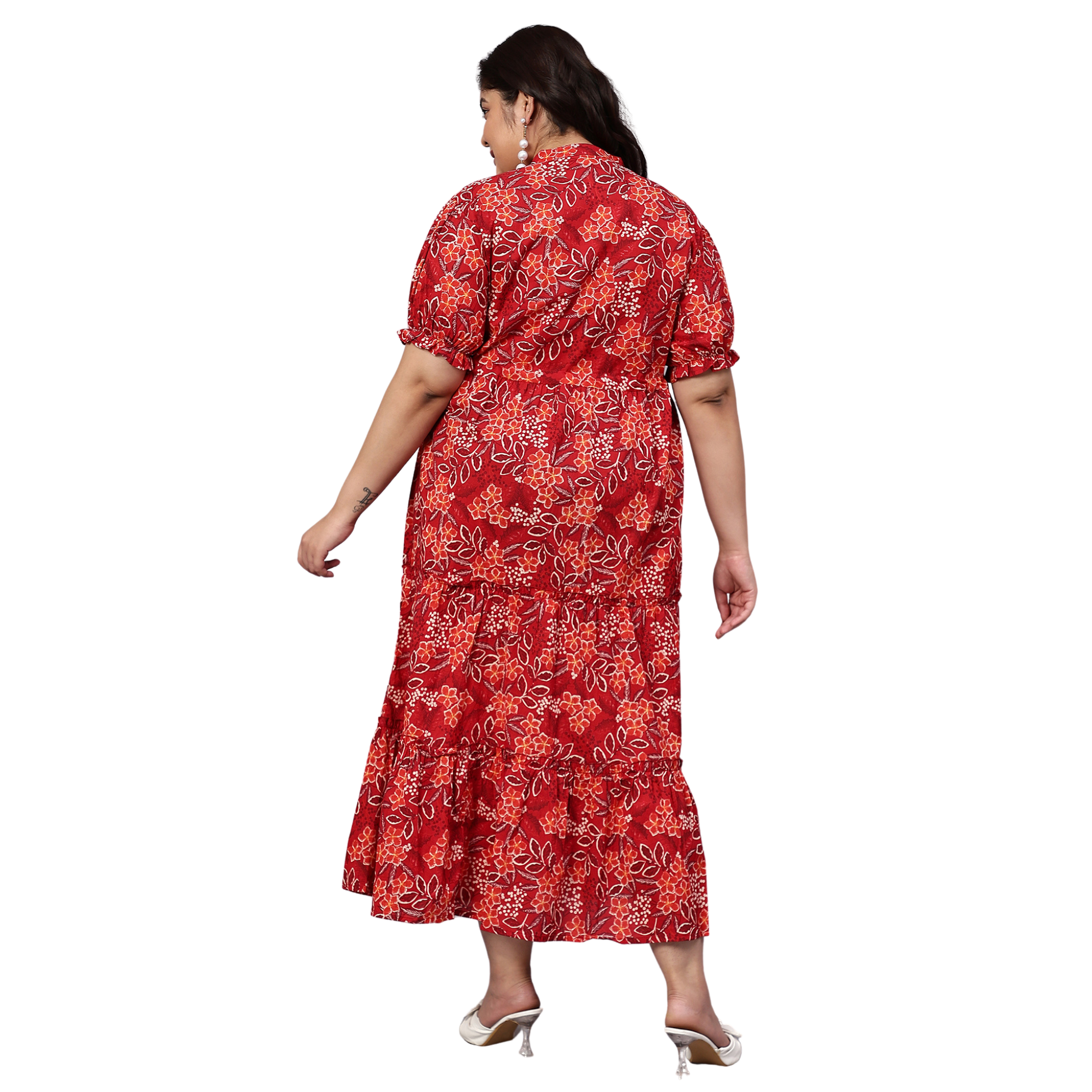 Red Floral Tiered Plus Size Dress