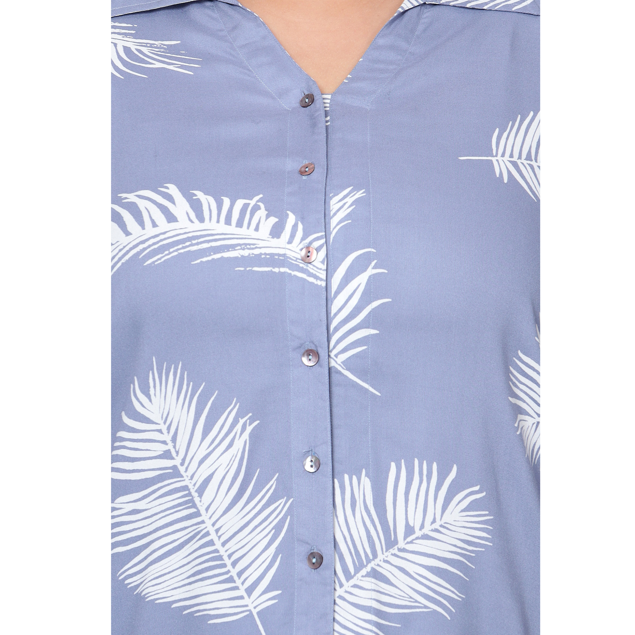 Blue Leaf Print Plus Size Co-Ord Set
