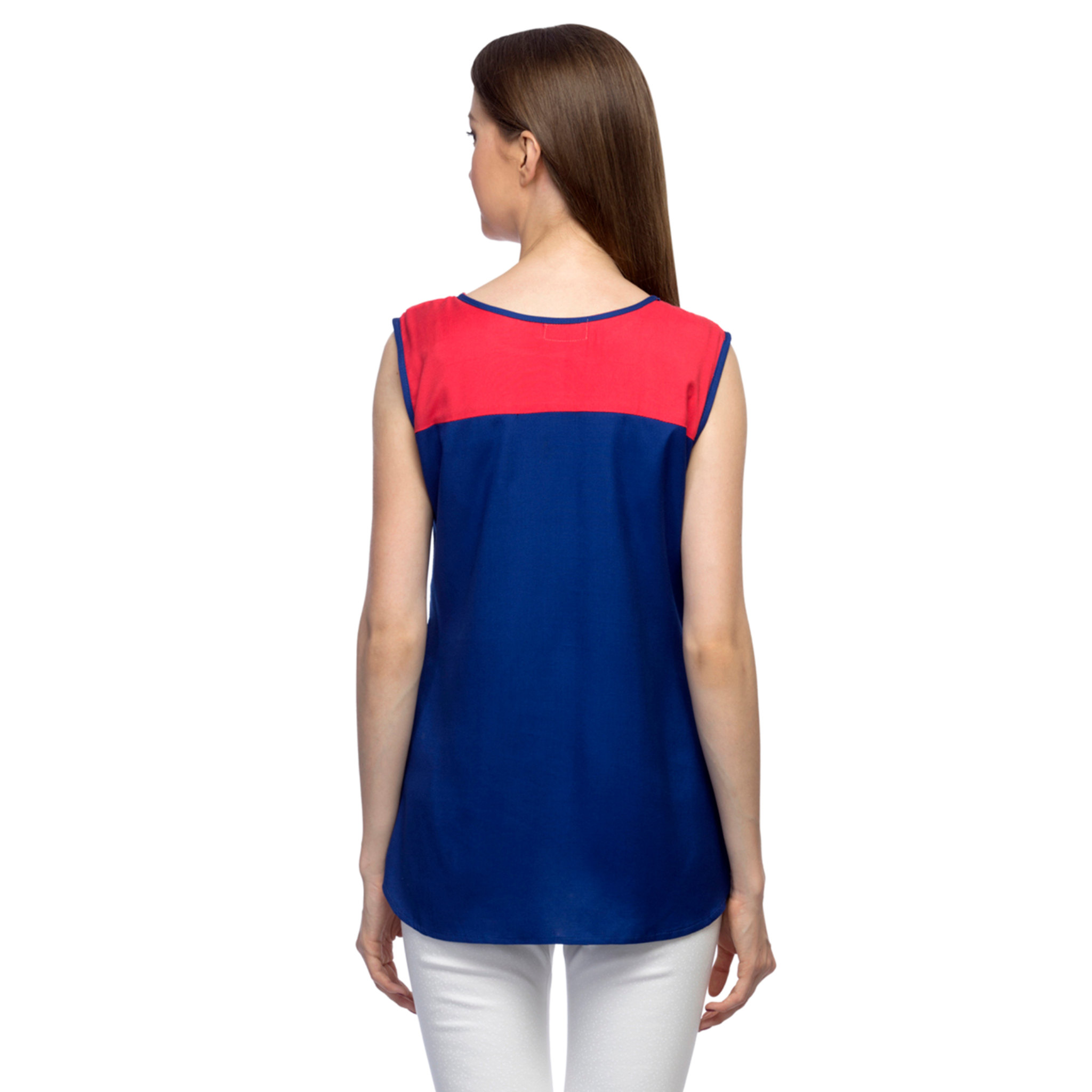 Blue and Red Pleated Top