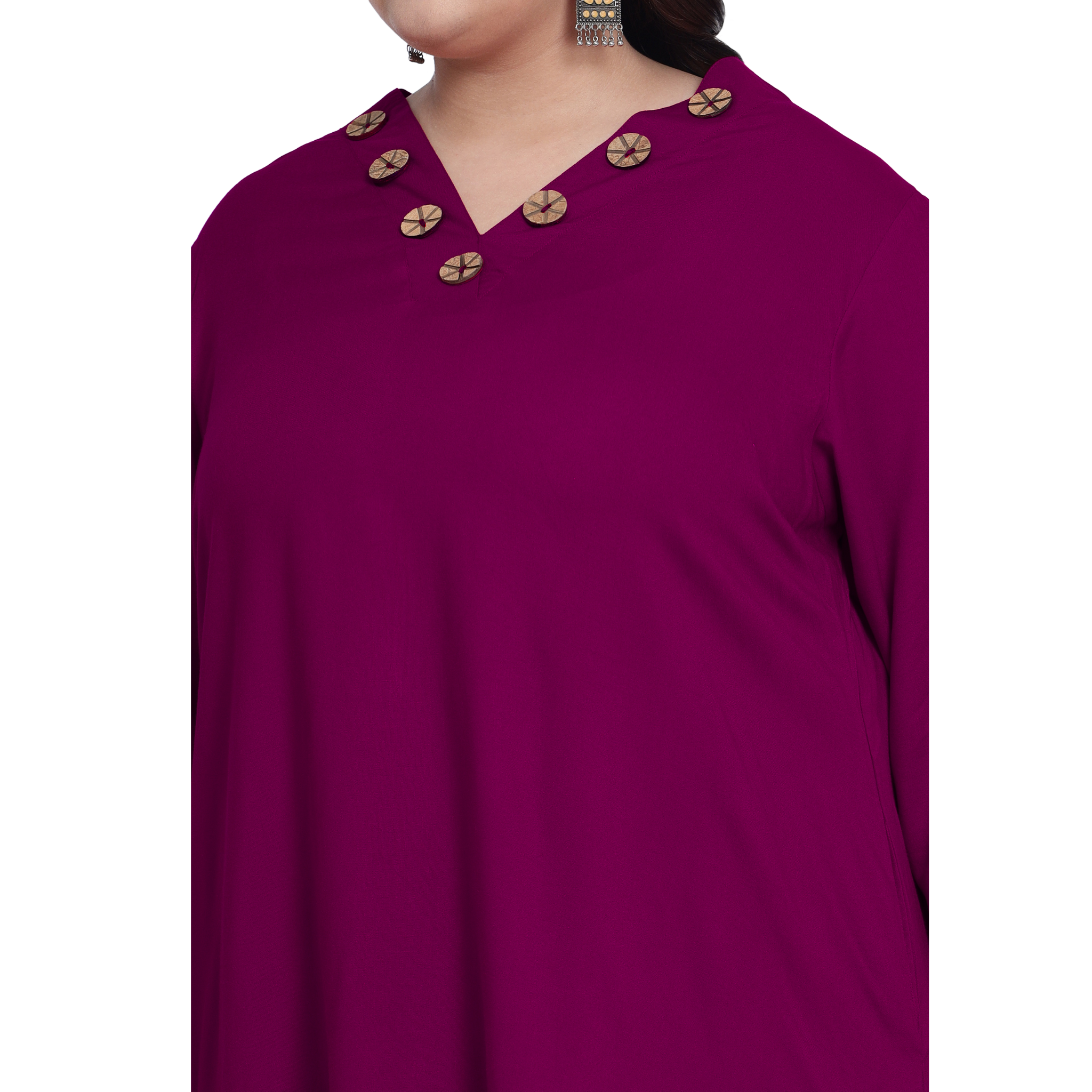 Purple Collar Button Plus Size Tunic