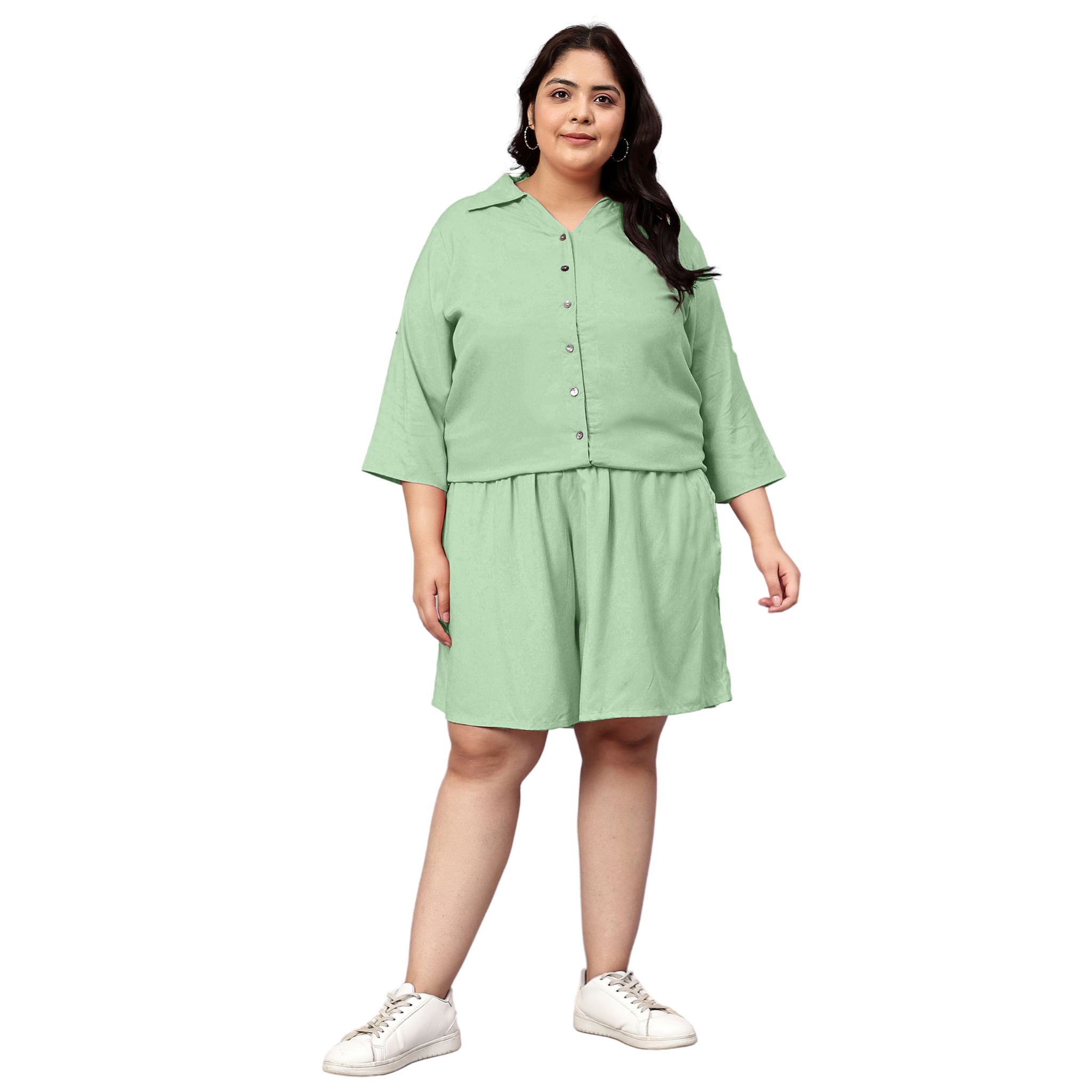 Mint Green Solid Shirt And Short Set