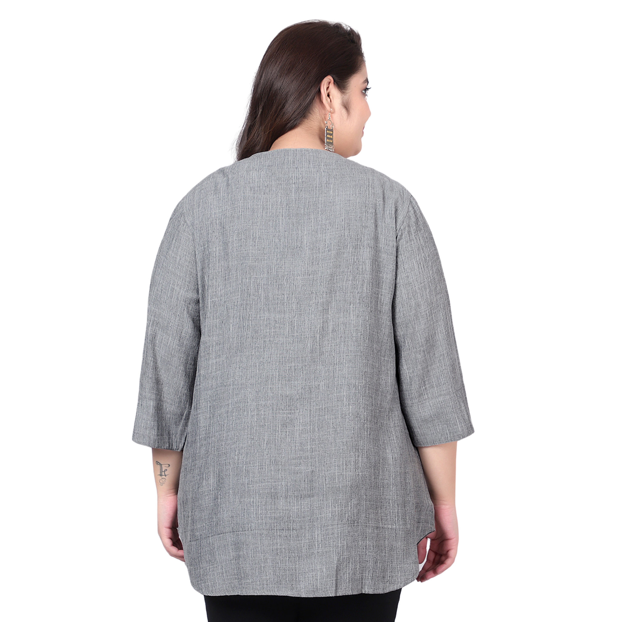 Grey Cotton Linen Plus Size Tunic