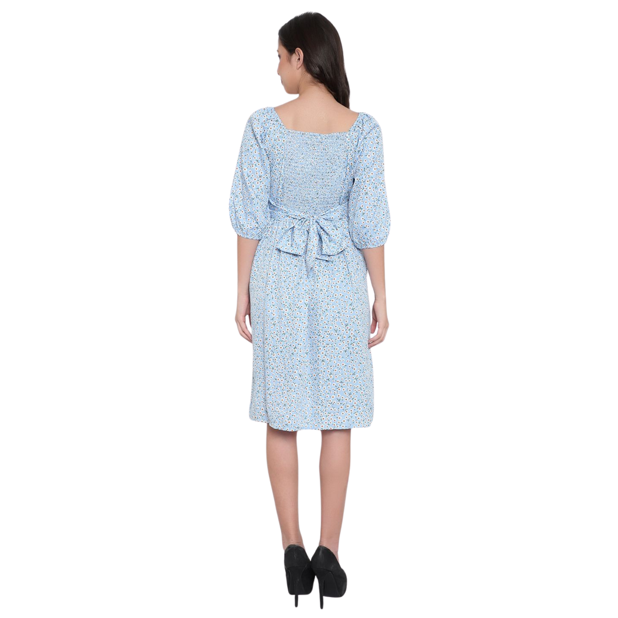 Blue Floral Smock Dress