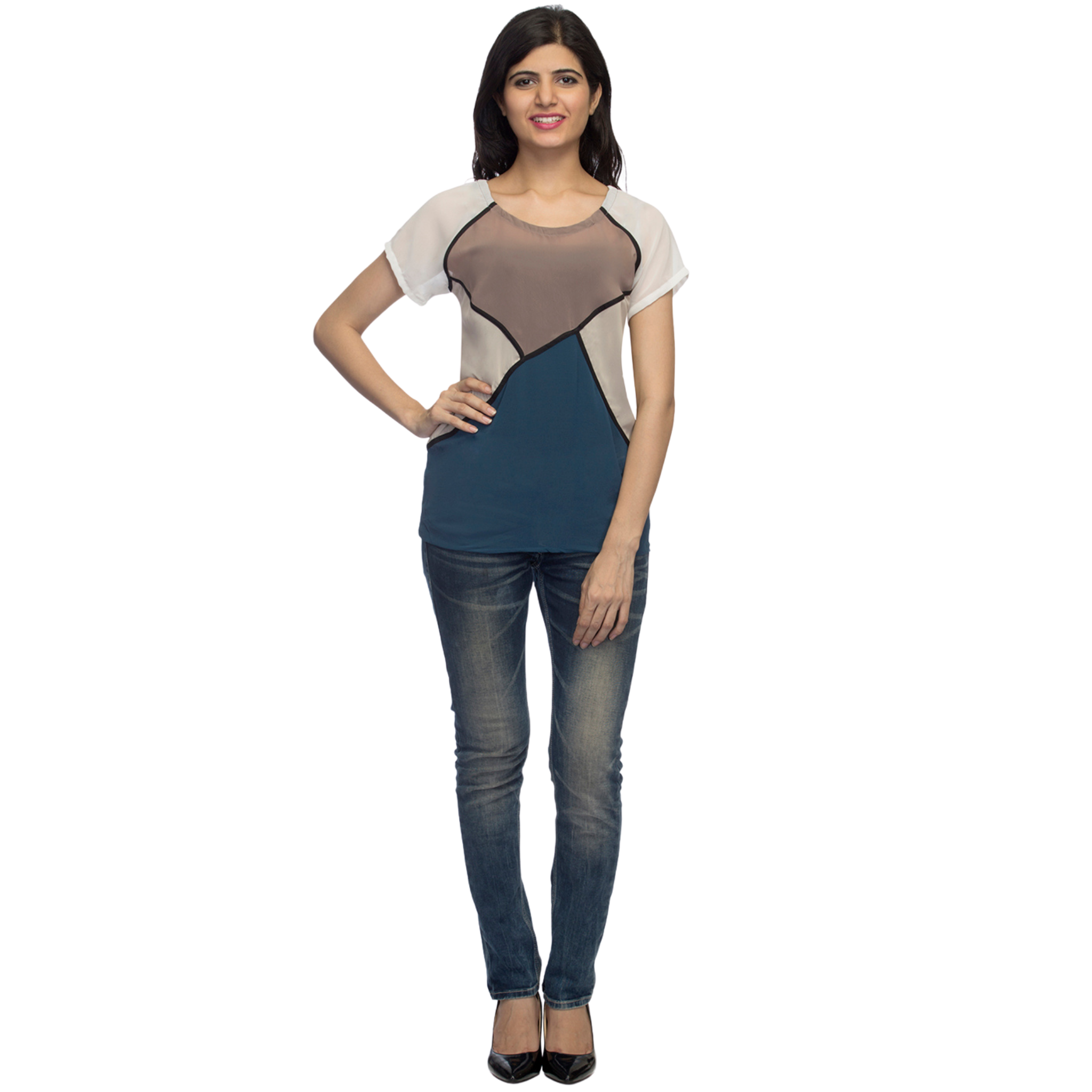 Blue and Brown Multicolor Top