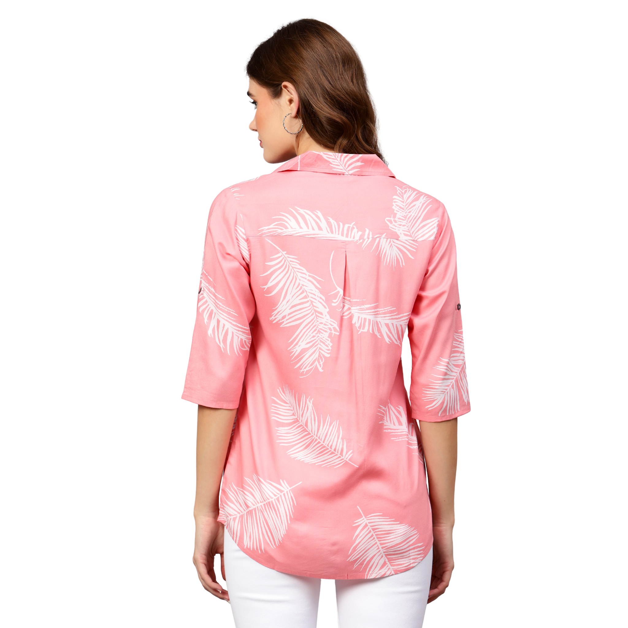 Pink Leaf Print Shirt