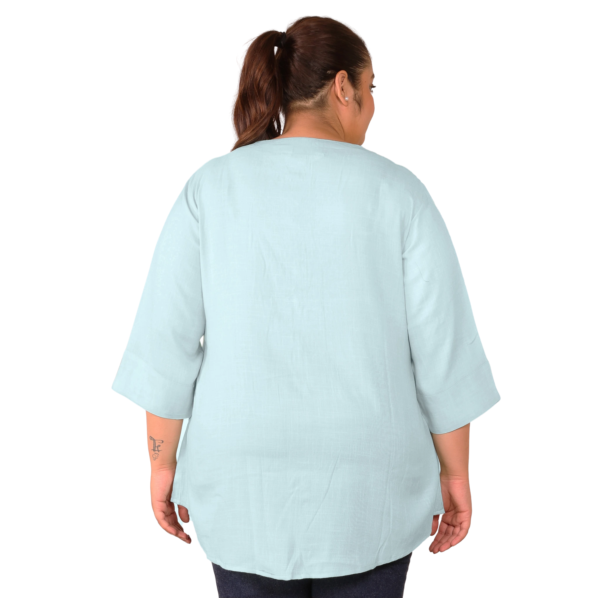 Blue Cotton Linen Plus Size Tunic